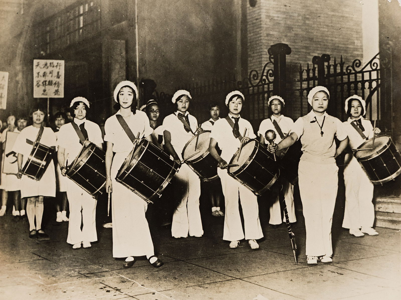Chinese American girls drum corps in a parade, San Francisco. 1928. (1 of 1)
