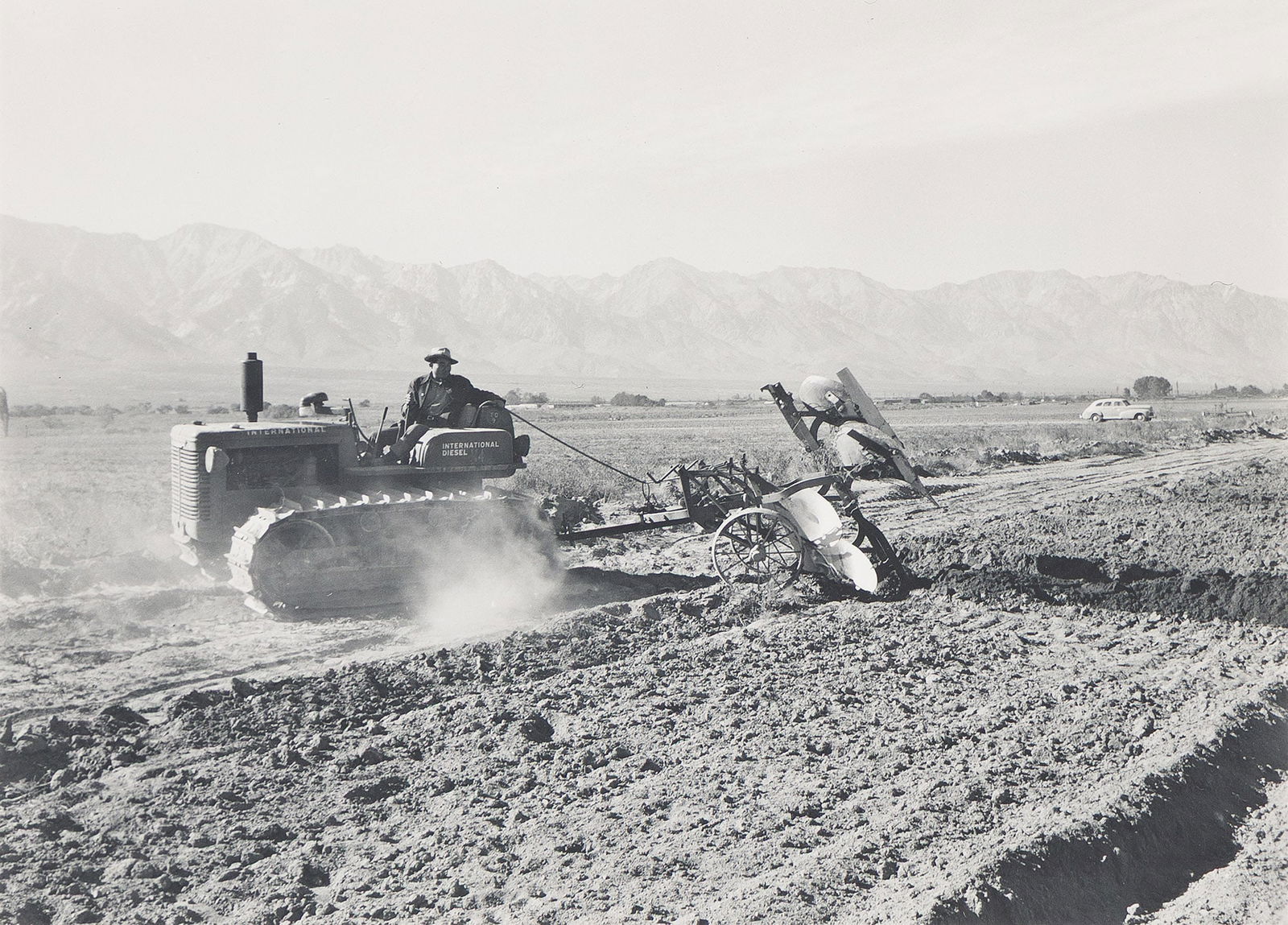 Ansel Adams. Benji Iguchi driving a tractor, Manzanar Relocation Center * Benji Iguchi with squash, (1 of 2)