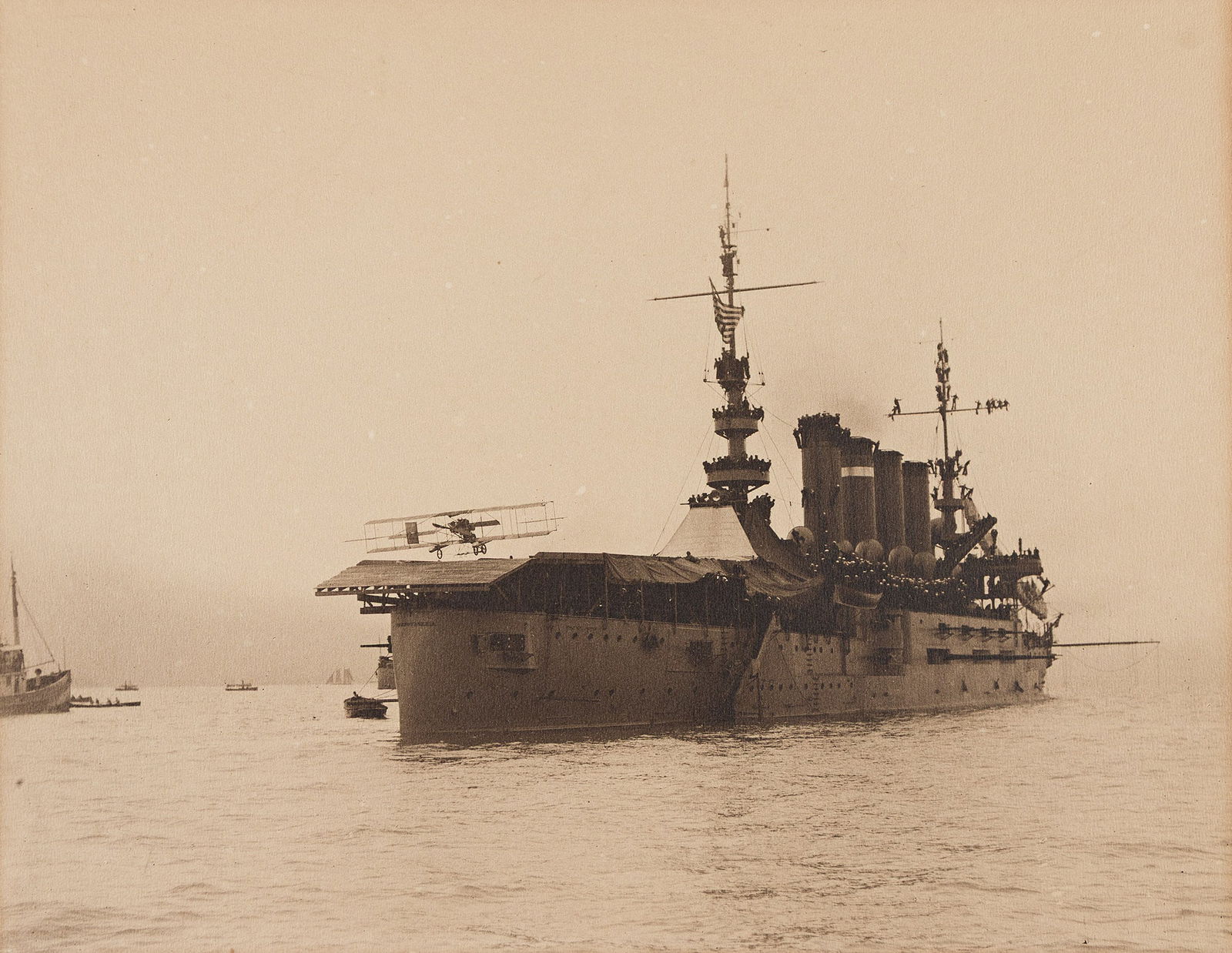 Eugene Ely's historic first airplane landing on a U.S. Navy warship, the armored cruiser USS (1 of 1)