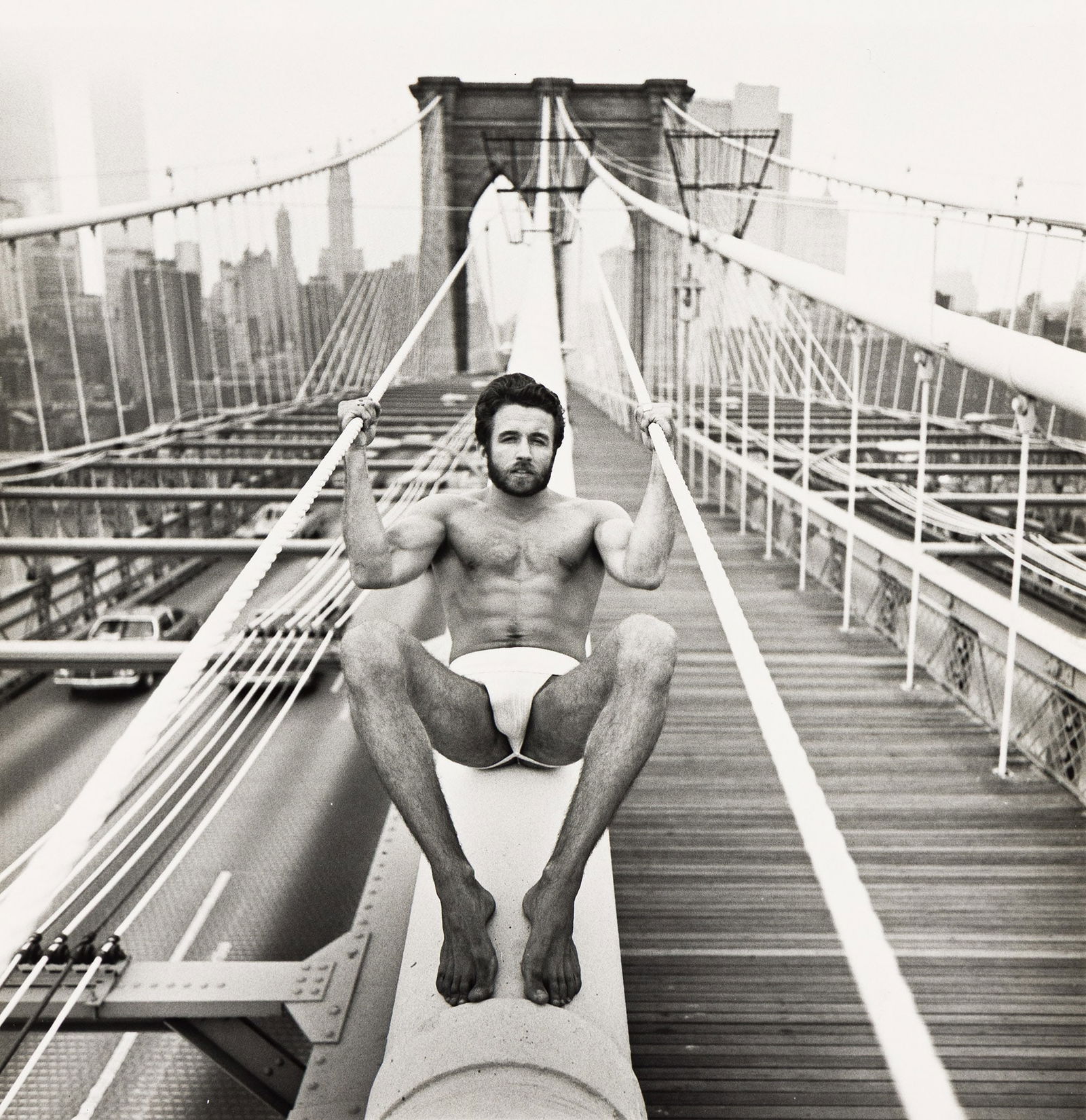 Arthur Tress. Man on Bridge, Brooklyn Bridge, N.Y. (Brooklyn Bridge Cable). 1979. (1 of 1)