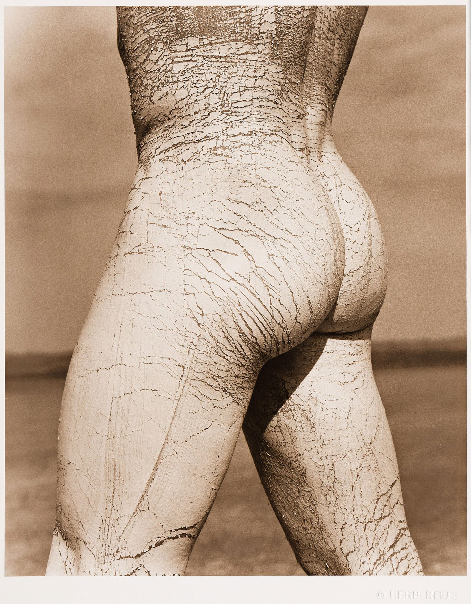 Herb Ritts. Paul, Rear View, El Mirage. 1991.: Herb Ritts1952-2002Paul, Rear View, El Mirage. 1991.Toned silver printWith Ritt's blind stamp on recto, and his signature, title, and edition notation 6/25 in pencil on verso.The image 12 3/8 x 10 in.