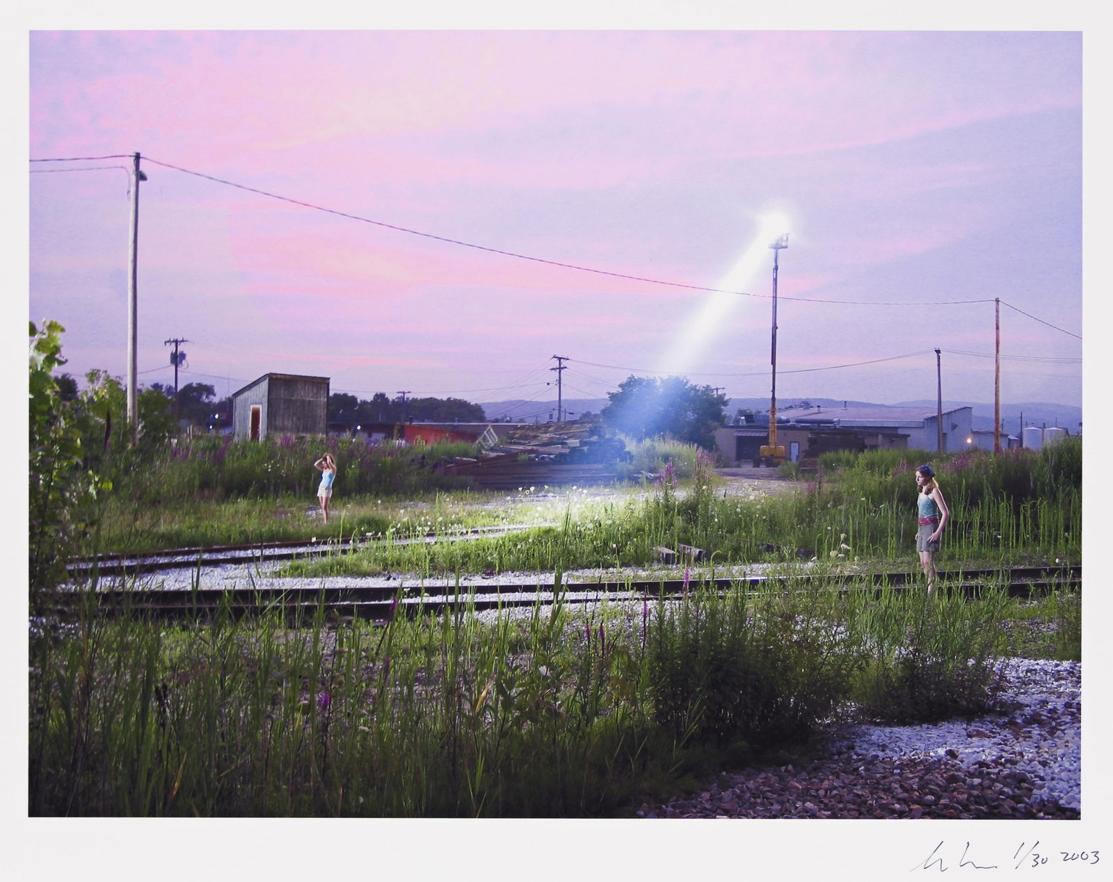 Gregory Crewdson. Production Still (Railway Children). 2003.: Gregory Crewdson1962-Production Still (Railway Children). 2003.Chromogenic printWith Crewdson's signature, date, and edition notation 1/30 in ink on recto.The image 12 x 16 in. (30.5 x 40.6 cm.), the