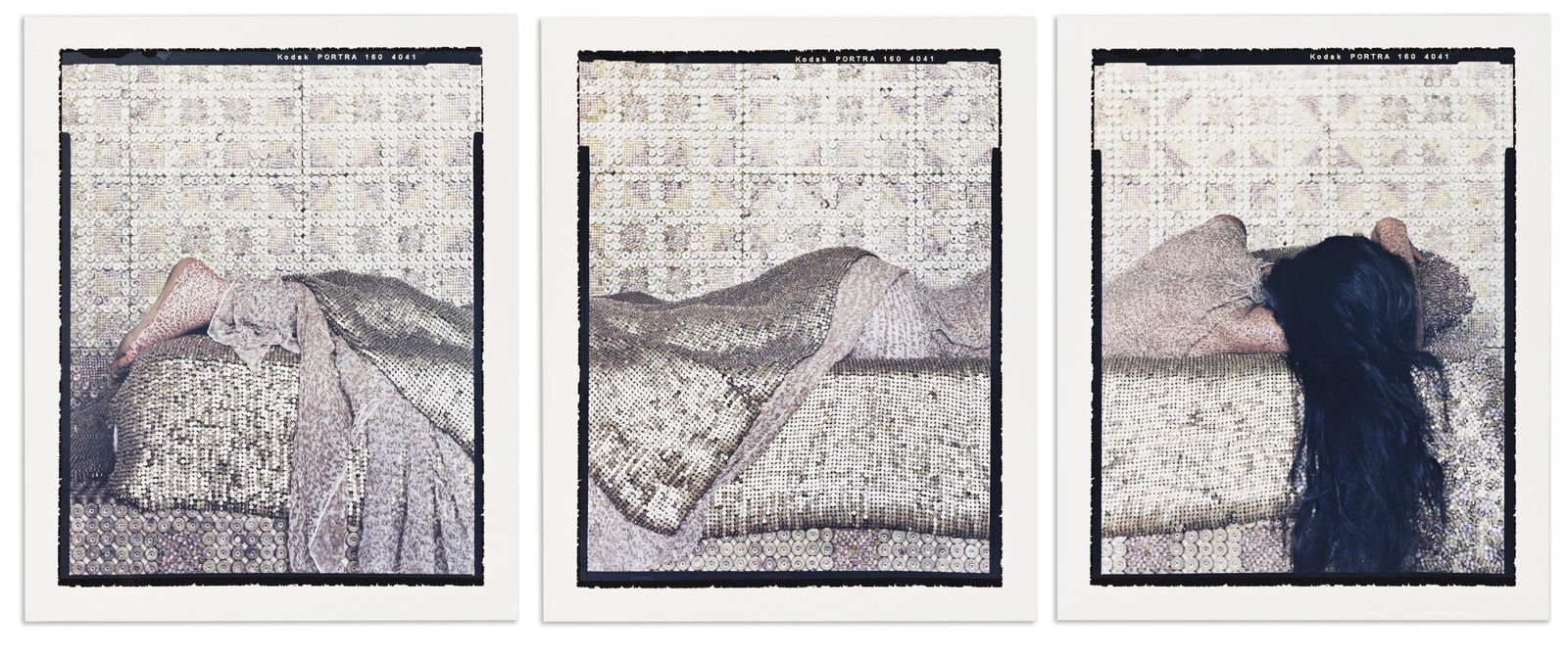 Lalla Essaydi. Bullets Revisited #26, a triptych. 2014.: Lalla Essaydi1956-Bullets Revisited #26, a triptych. 2014.Chromogenic prints (3)Accompanied by an Edwynn Houk Gallery label.This is edition 2/15.3 images, each 40 x 30 in. (101.6 x 76.2 cm.), ea