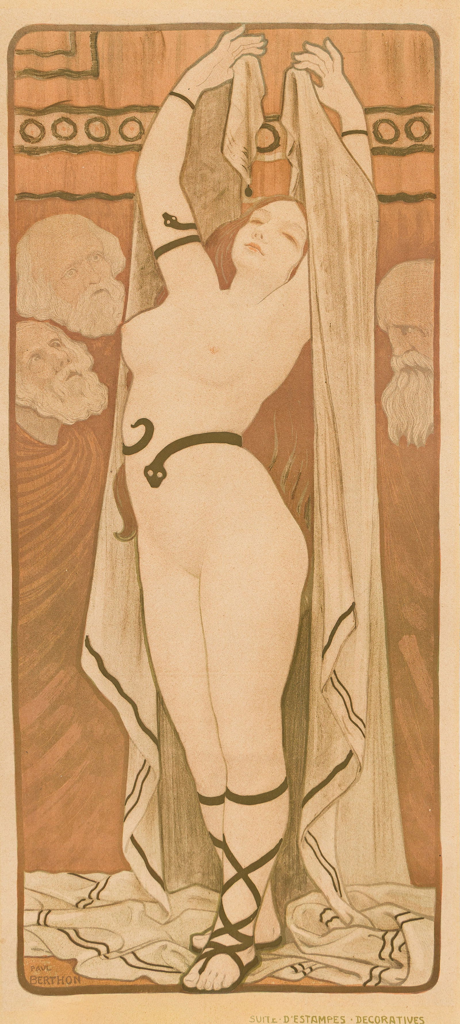 Paul Berthon, [Phyrné]. 1898.: Paul Berthon1872-1909[Phyrné]. 1898.Condition A: unobtrusive horizontal folds."In 1898 Berthon began a new series on celebrated courtesans [Courtisanes Célebres]. Two were published, Sal