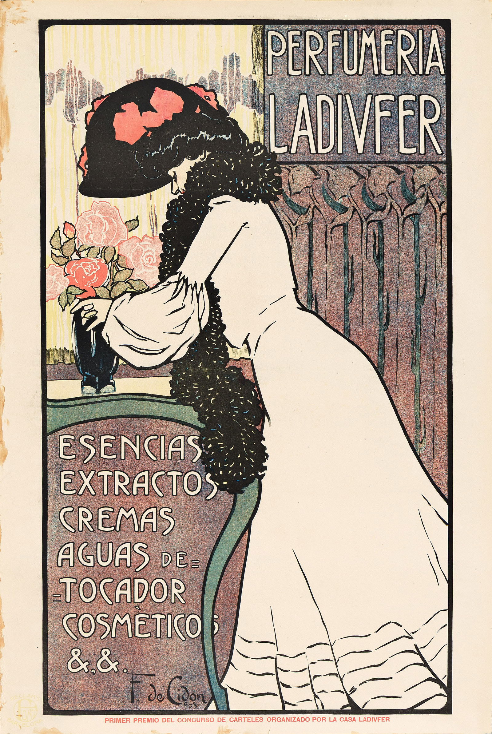 Francisco de Cidón Navarro, Perfumeria Ladivfer. 1903.: Francisco de Cidón Navarro1871-1943Perfumeria Ladivfer. 1903.Condition B / B+: tears, repaired tears, creases, abrasions, rippling and staining in margins; minor creases and abrasions in image; p