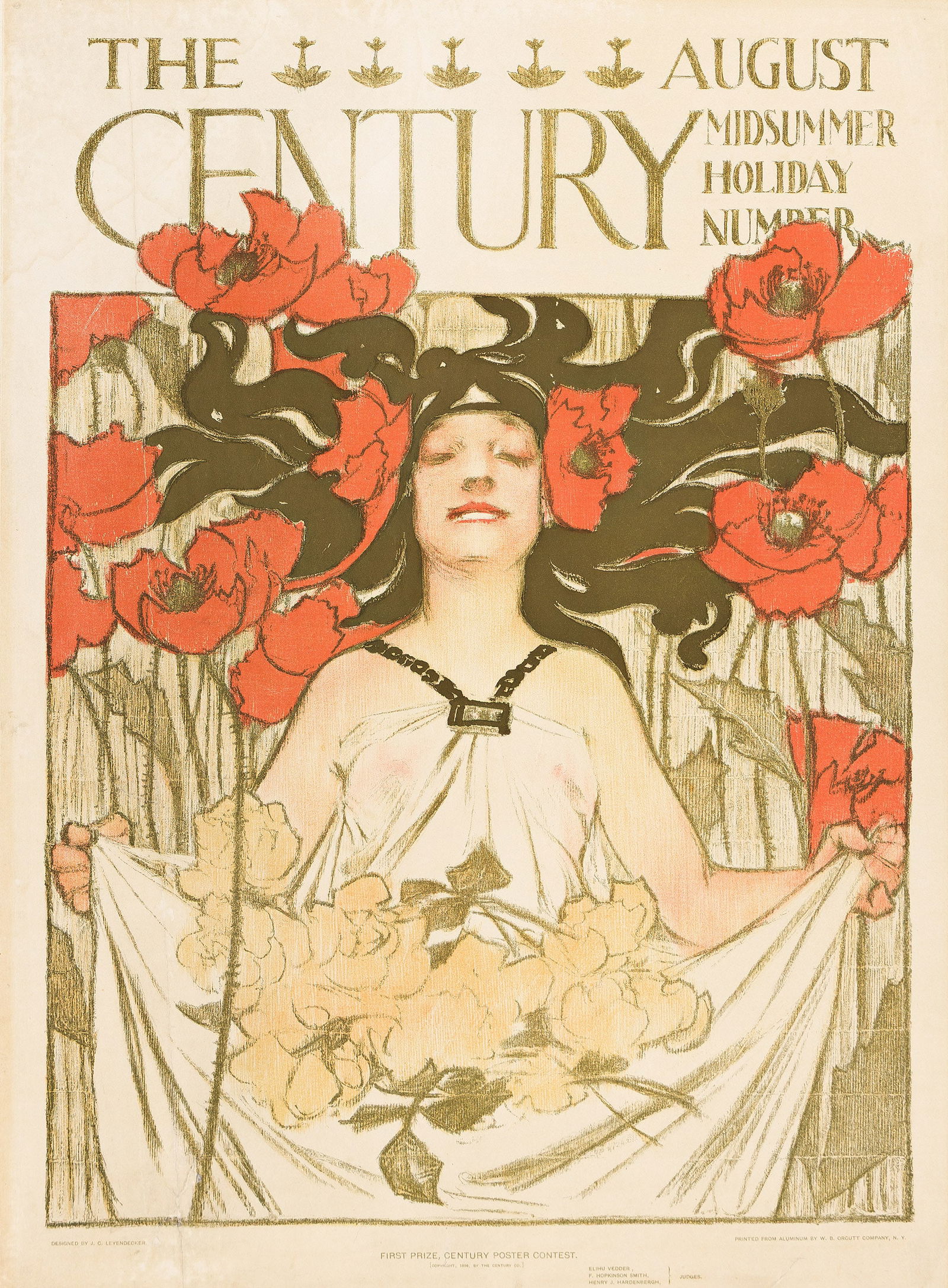 Joseph Christian Leyendecker, The Century / August Midsummer Holiday Number. 1896.: Joseph Christian Leyendecker1874-1951The Century / August Midsummer Holiday Number. 1896.Condition B: repaired tear through left image, from top to bottom; creases and restoration in margins and image