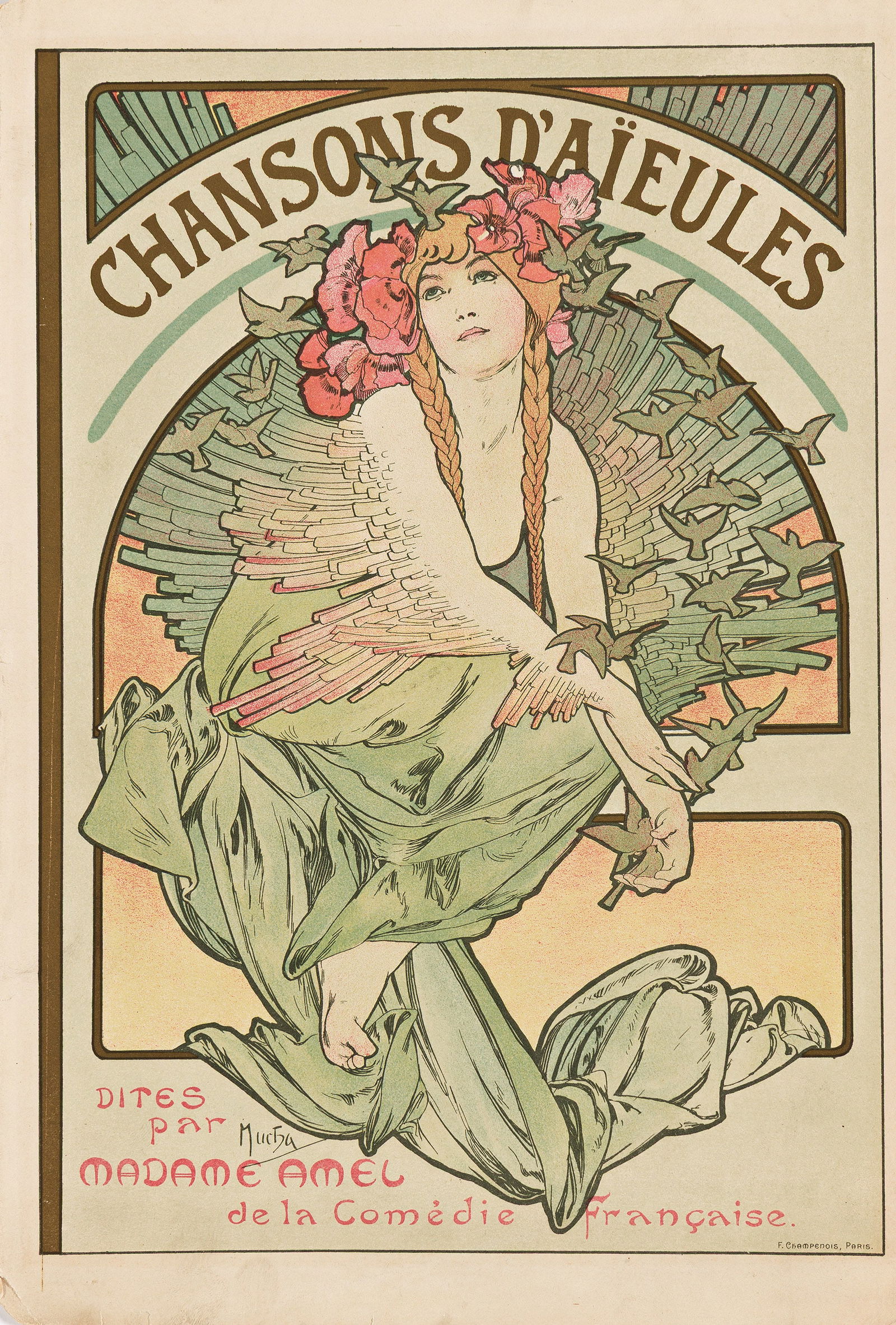 Alphonse Mucha, Chansons D'Aïeules. Book cover. Circa 1898. (1 of 1)