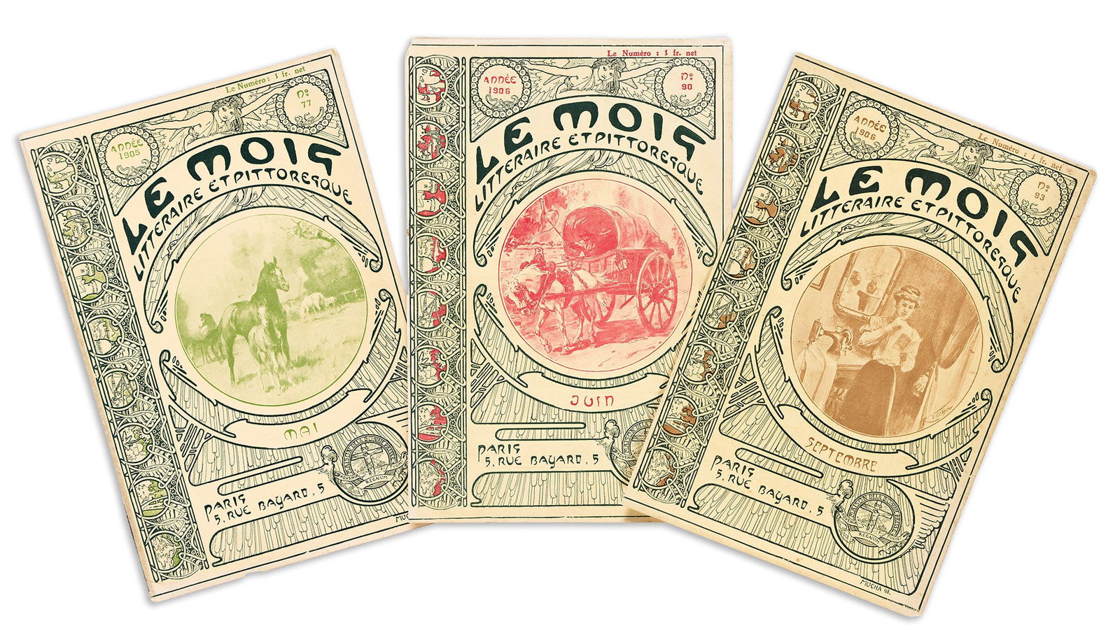 Alphonse Mucha, Le Mois Littéraire Et Pittoresque. Group of 10 covers. 1905-11. (1 of 1)