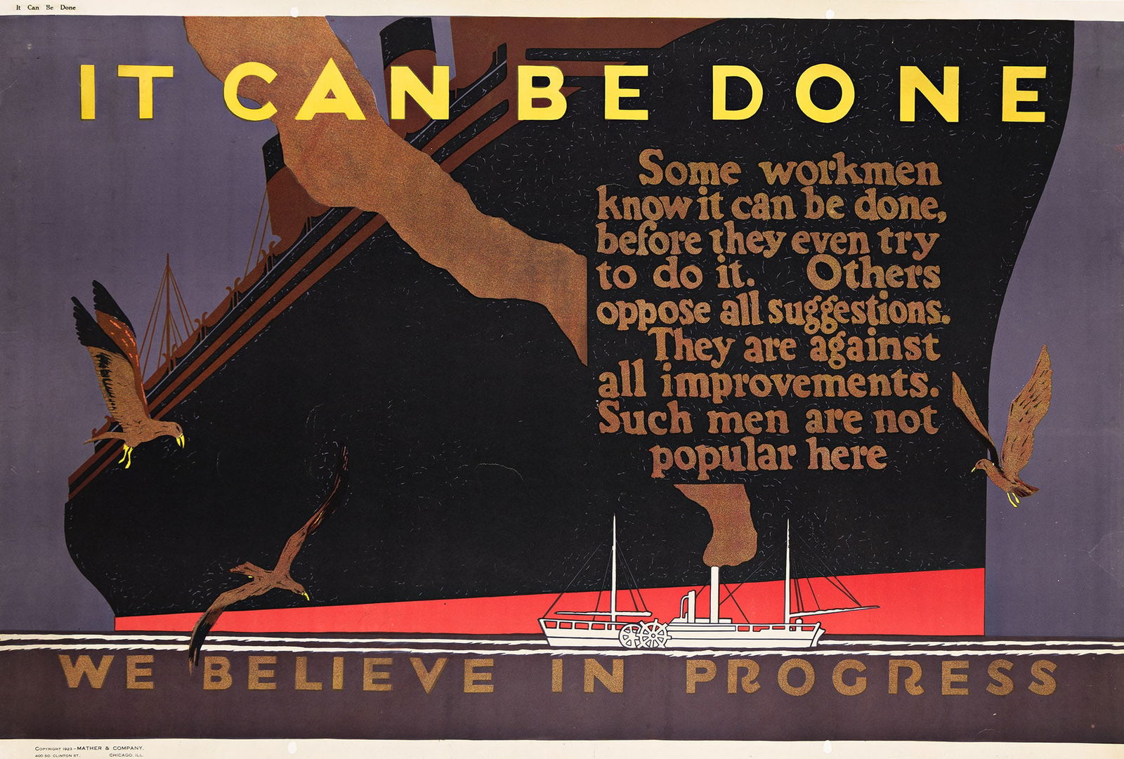 Designer Unknown, It Can Be Done / We Believe In Progress. 1923. (1 of 1)
