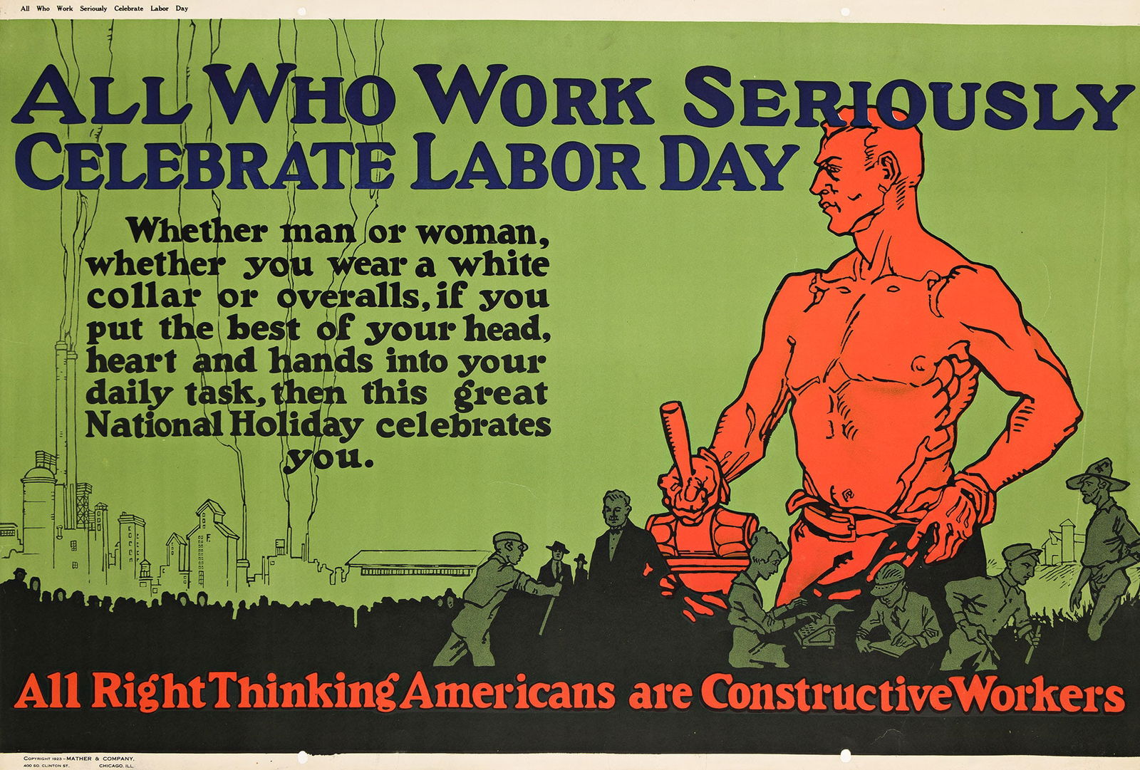Designer Unknown, All Who Work Seriously Celebrate Labor Day. 1923. (1 of 1)