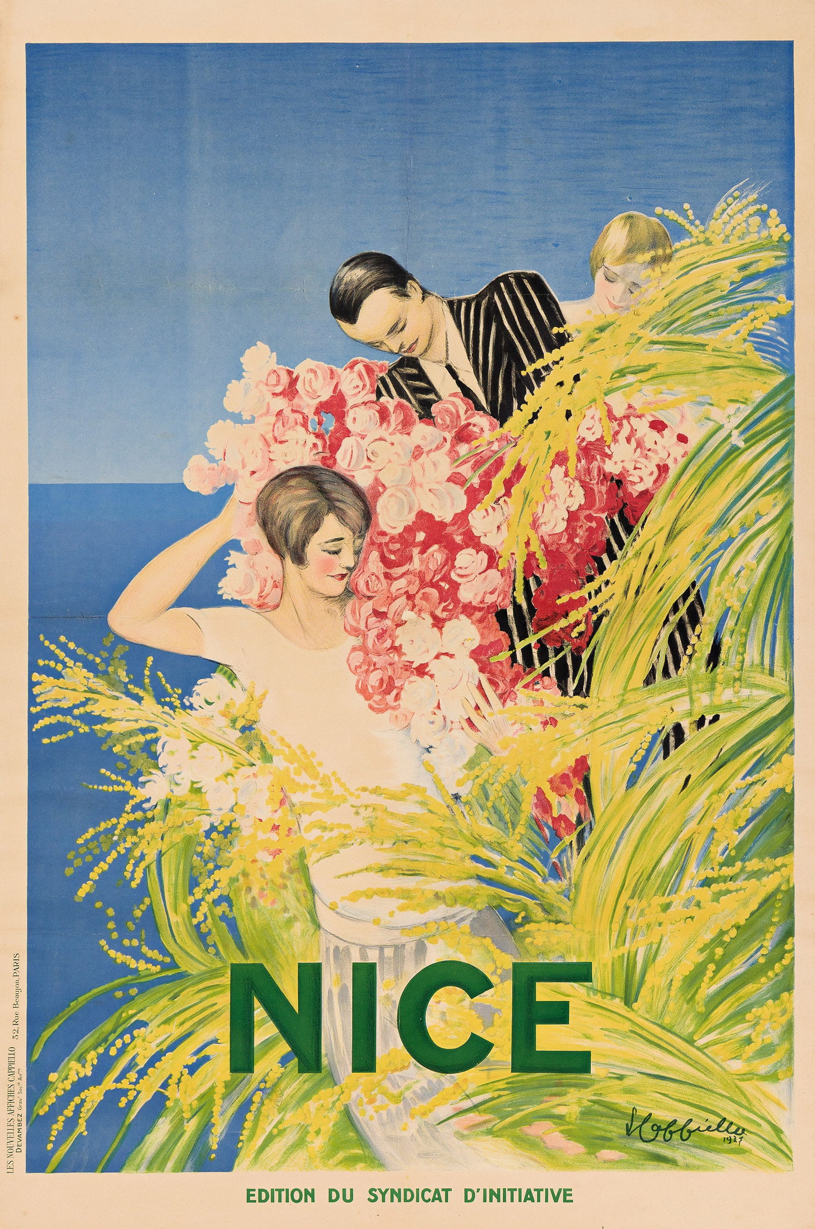 Leonetto Cappiello, Nice. 1927.: Leonetto Cappiello1875-1942Nice. 1927.Condition B+: minor repaired tears, creases and restoration in margins and along vertical and horizontal folds; small loss in image at folds; backed on thin linen