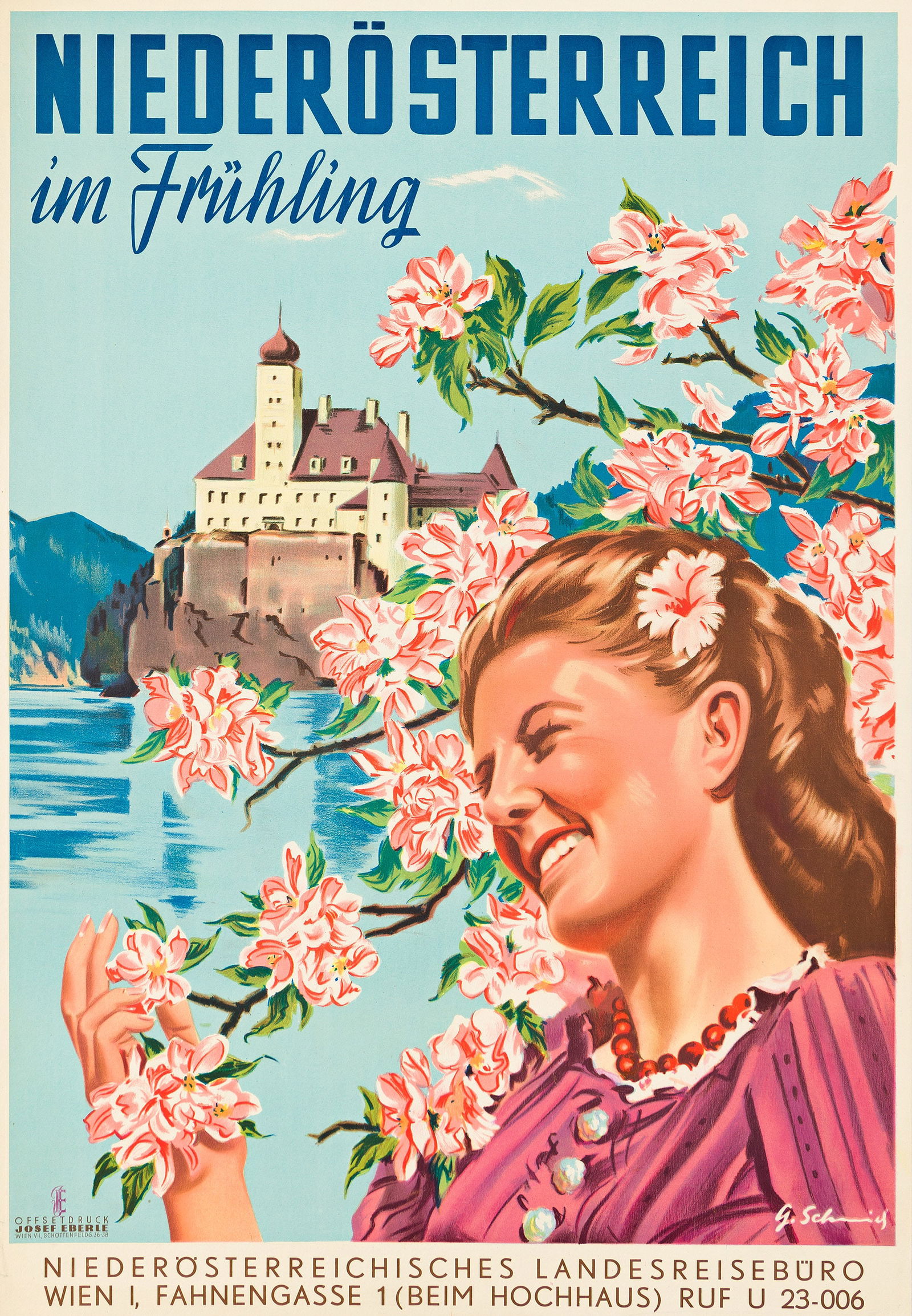 G. Schmid, Niederösterreich Im Frühling. Circa 1950s.: G. SchmidDates UnknownNiederösterreich Im Frühling. Circa 1950s.Condition A-: minor creases and repaired tears in margins; minor creases in image, one with slight overpainting at upper right