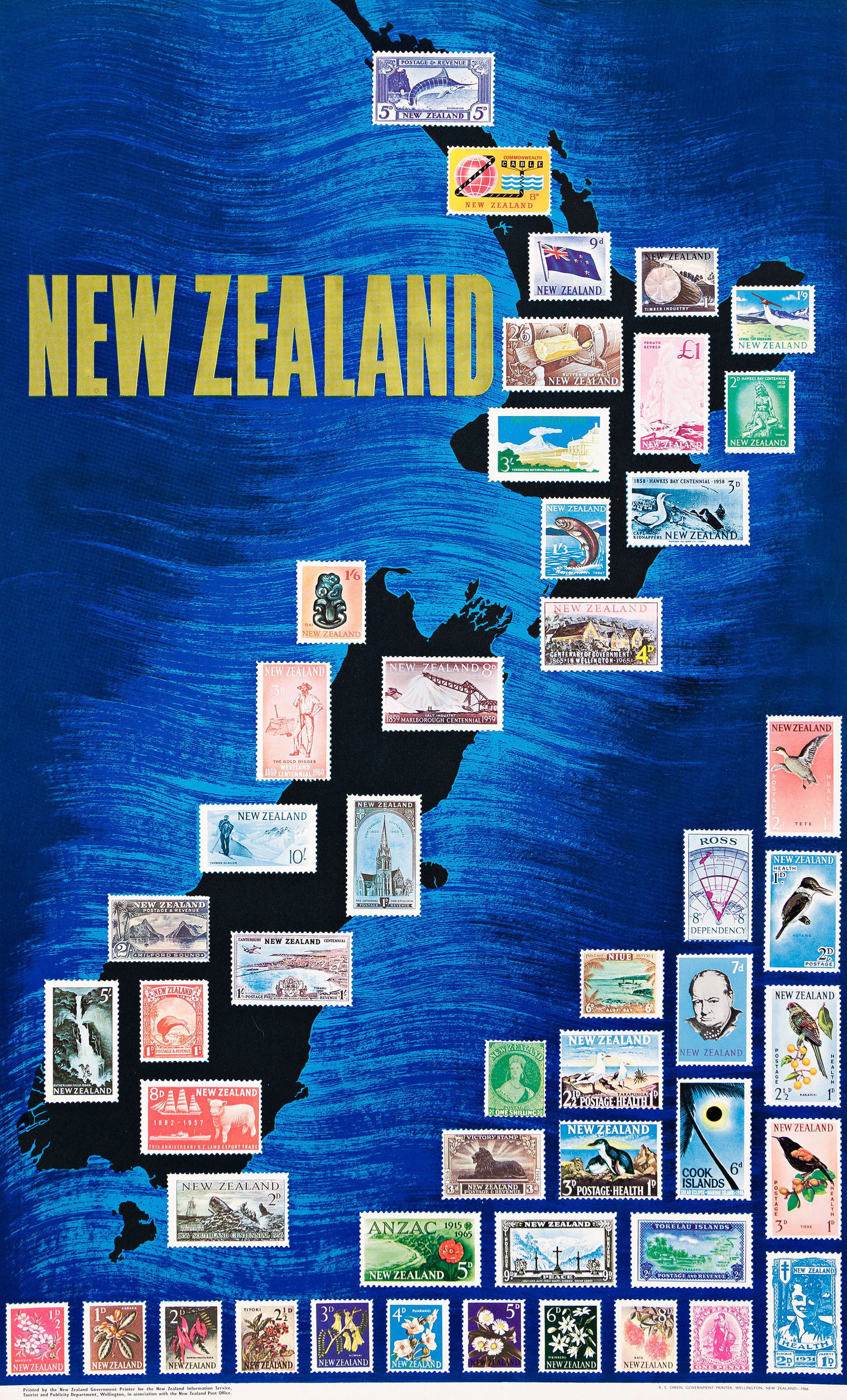Designer Unknown, New Zealand. 1966.: Designer UnknownNew Zealand. 1966.Condition A.39¾x24 inches, 101x61 cm. R.E. Owen, Government Printer, Wellington.
