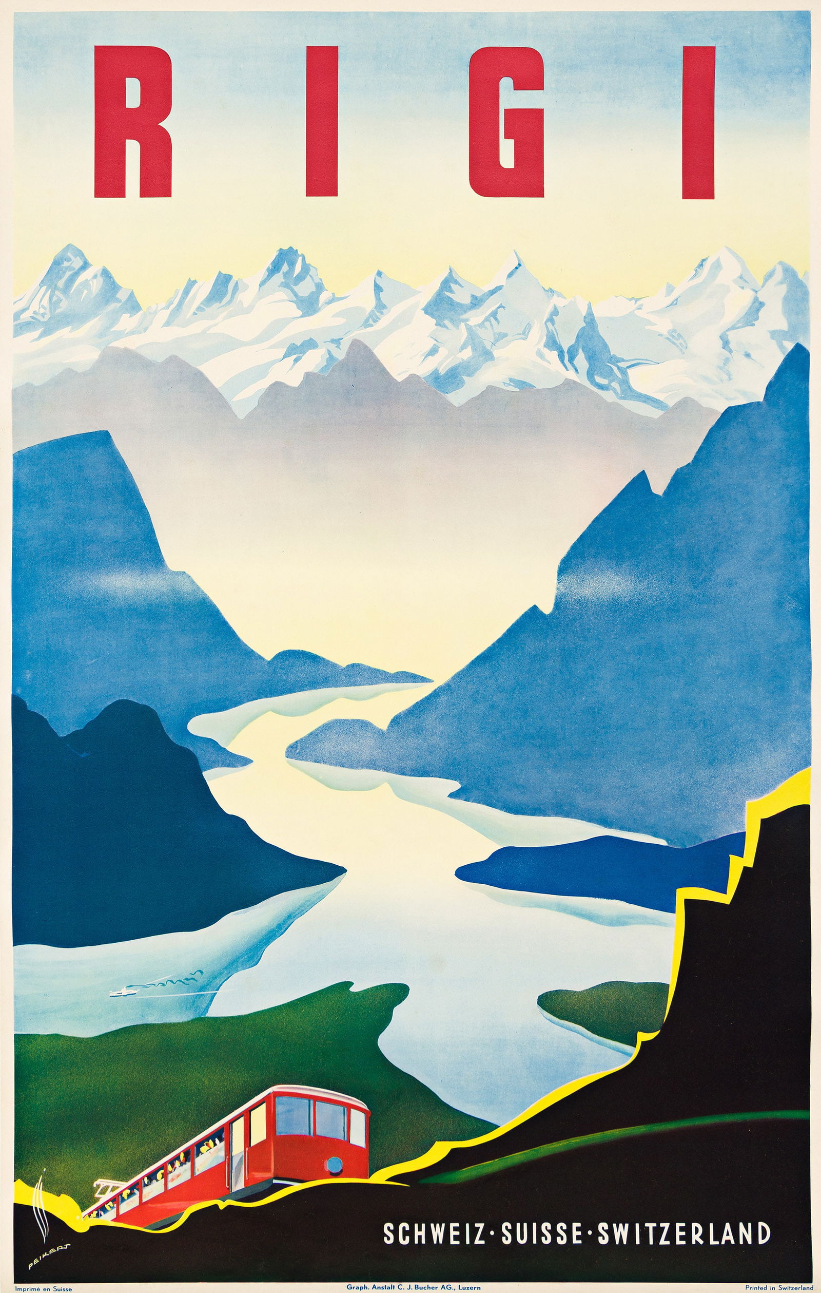 Martin Peikert, Rigi. 1937.: Martin Peikert1901-1975Rigi. 1937.Condition A / A-: minor creases and abrasions.40½x25½ inches, 102¾x64¾ cm. C.J. Bucher, Luzern.