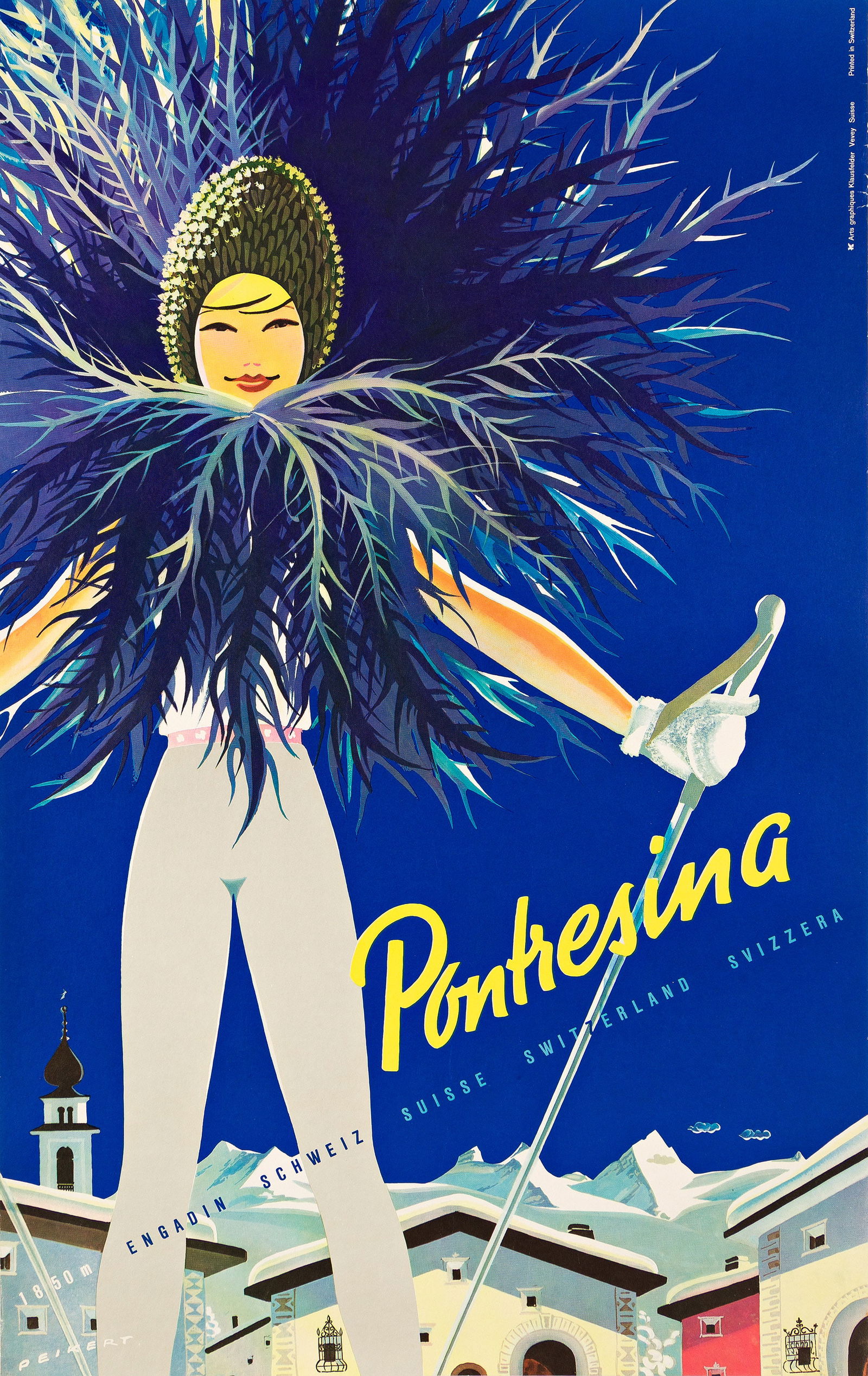 Martin Peikert, Pontresina. 1958.: Martin Peikert1901-1975Pontresina. 1958Condition A / A-: minor creases and abrasions at edges; small repaired tears at top right edge.40x24¼ inches, 101½x61½ cm. Arts Graphiques Klausfe