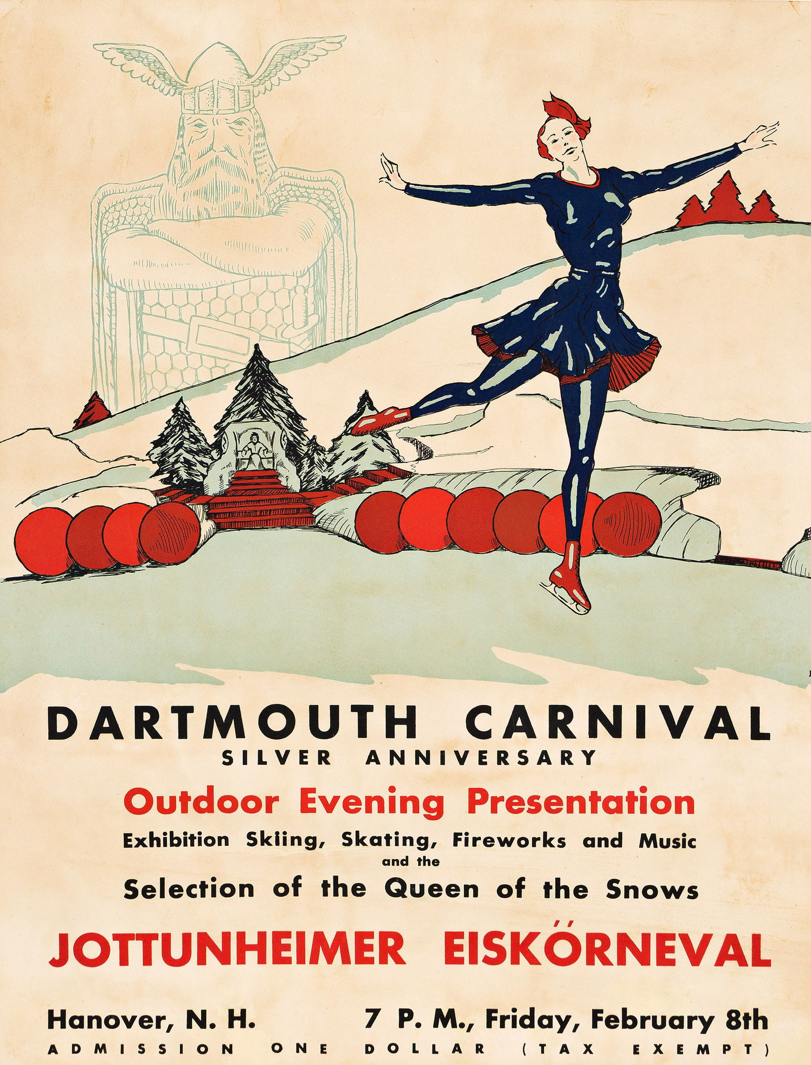 Designer Unknown, Dartmouth Carnival / Jottunheimer Eiskörneval. 1935.: Designer UnknownDartmouth Carnival / Jottunheimer Eiskörneval. 1935.Condition B+: discoloration throughout; replaced and overpainted lower right corner; minor creases and restoration at edges.21&