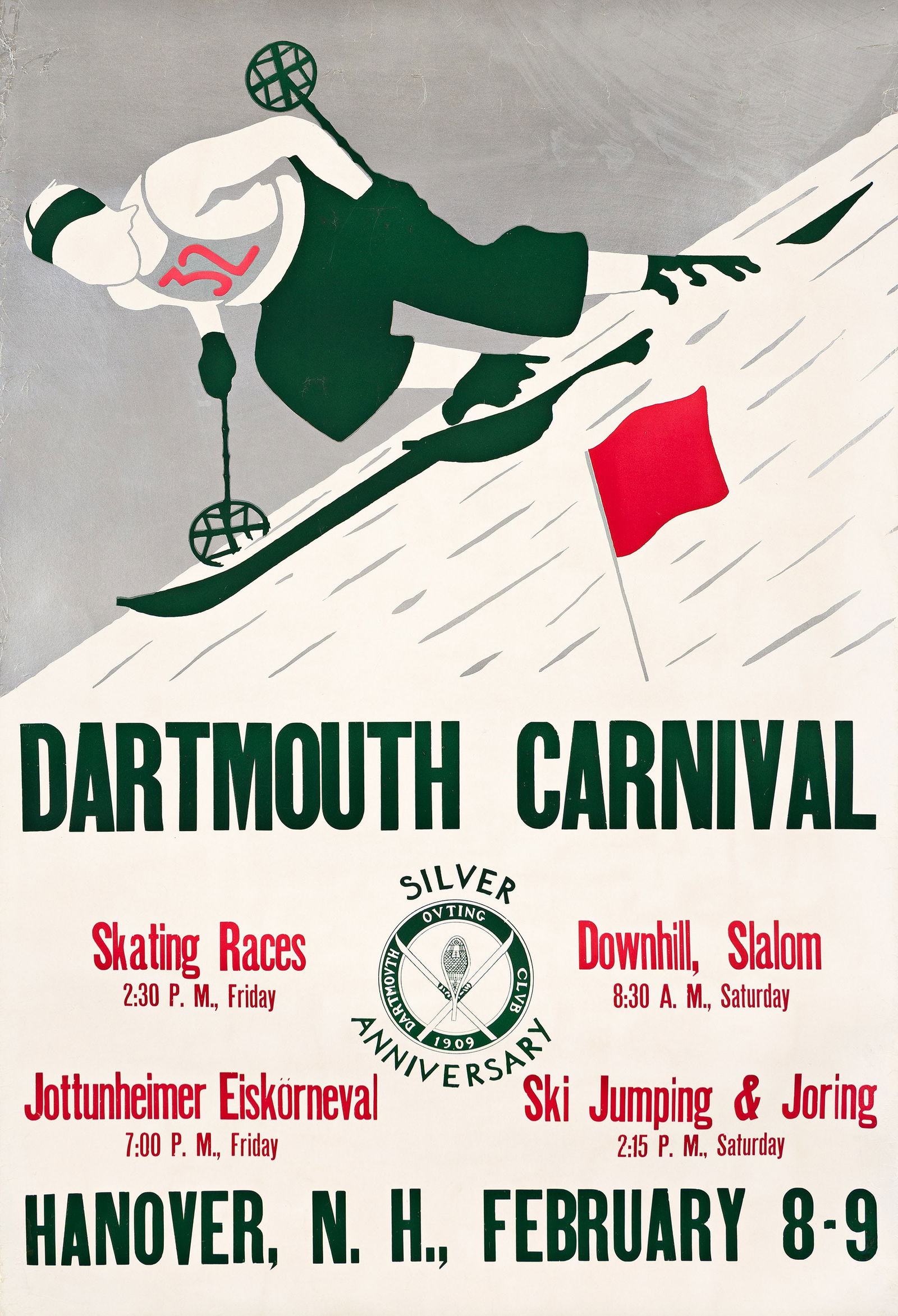 Designer Unknown, Dartmouth Carnival Silver Anniversary. 1935.: Designer UnknownDartmouth Carnival Silver Anniversary. 1935.Condition B+: repaired tears, creases, abrasions and minor restoration at edges; minor creases and discoloration in background; with metalli