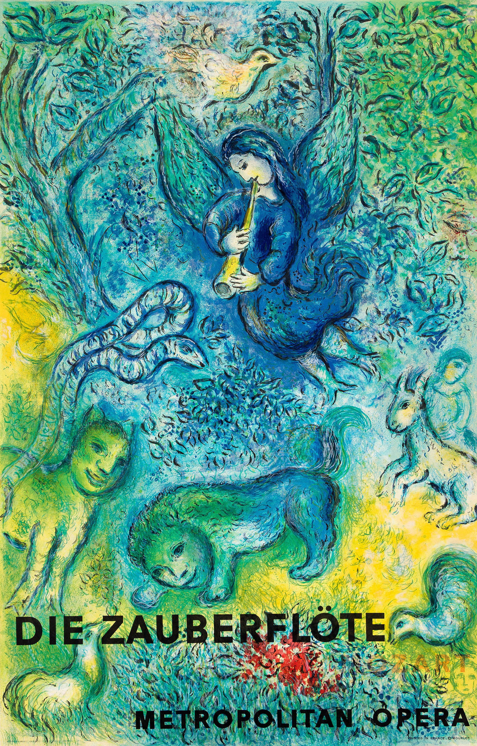 D'Après Marc Chagall, 1877-1985, [Magic Flute] / Die Zauberflote / Metropolitan Opera. 1967.: D'Après Marc Chagall1877-1985[Magic Flute] / Die Zauberflote / Metropolitan Opera. 1967.Condition A / A-: minor staining in upper margin. Framed.From an edition of 3000. Sorlier 38.39¾x25