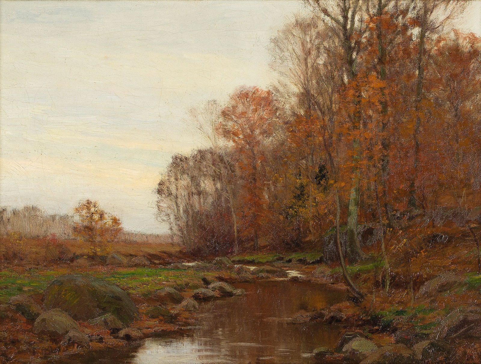 William Merritt Post (1856-1935), The Waning Day.: William Merritt Post(1856-1935)The Waning Day.Oil on canvas.Signed lower right.18 x 24 in. (45.7 x 61 cm.)Frame: 27 1/2 x 33 3/4 in. (69.9 x 85.7 cm.) Provenance:Eldred's, East Denni