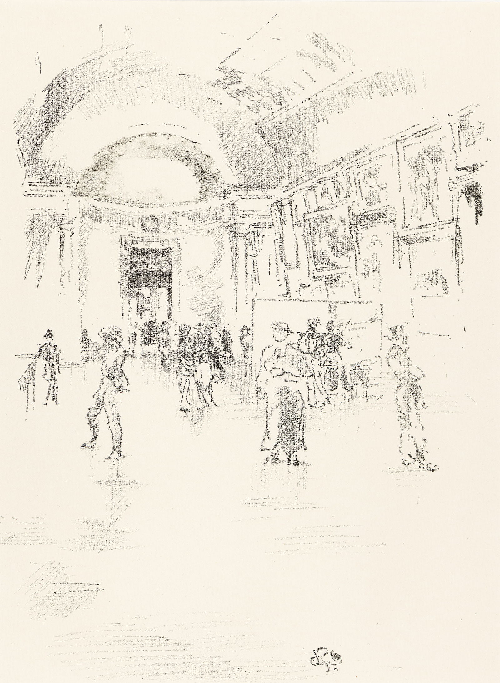 James Abbott McNeill Whistler, (1834-1903), The Long Gallery, Louvre, 1894.: James Abbott McNeill Whistler(1834-1903)The Long Gallery, Louvre.Lithograph on ivory wove paper, 1894.Printed by Way, London. Published by The Studio, London, with the blind stamp lower right. Spink 8