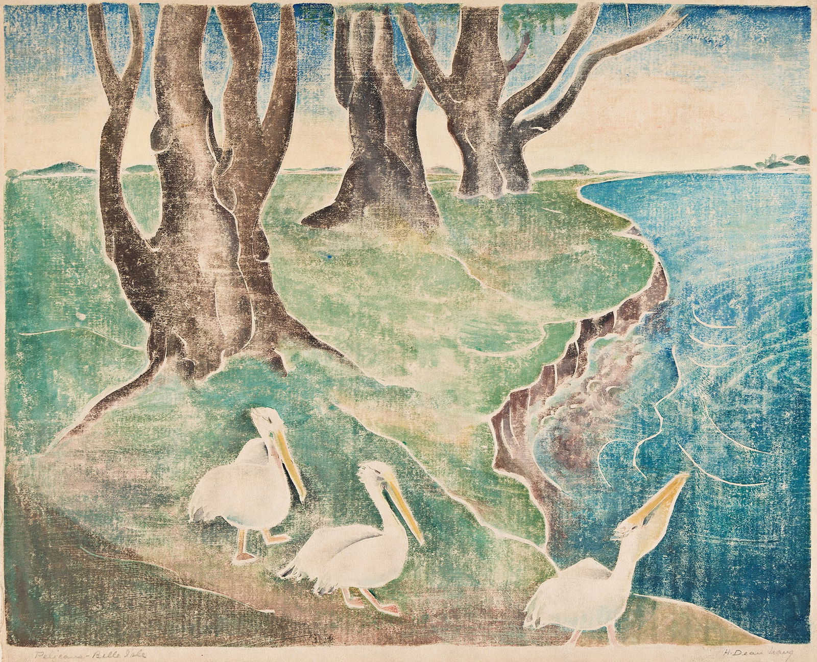 Henrietta Dean Lang (1876-1940), Pelicans In Belle Isle. (1 of 1)