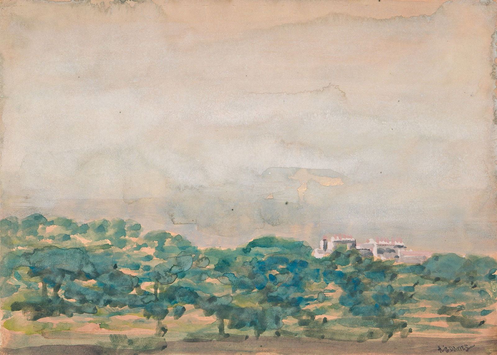 Arthur Bowen Davies (1862-1928), Landscape with Distant Town. (1 of 1)