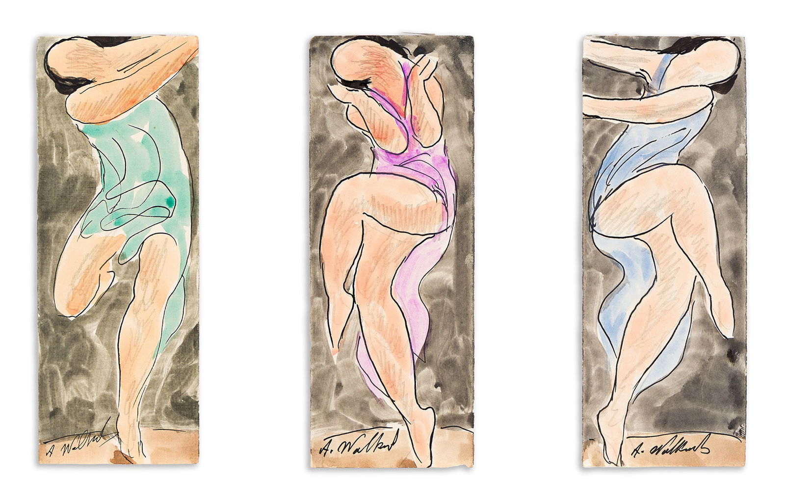 Abraham Walkowitz (1878-1965), Three watercolors of Isadora Duncan., Watercolor, ink and pencil on (1 of 1)