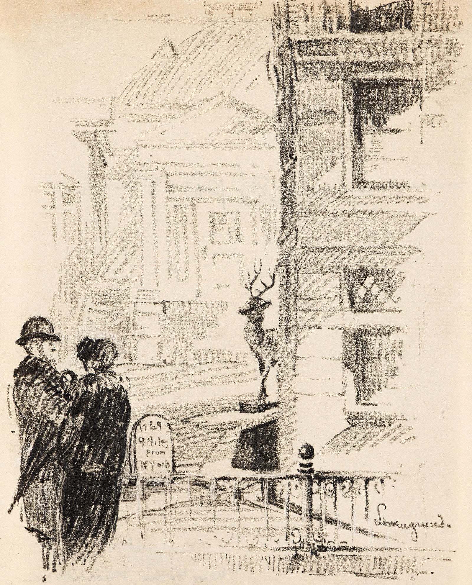 Margaret Lowengrund (1902-1957), Three drawings of New York landmarks, circa 1920. (1 of 3)