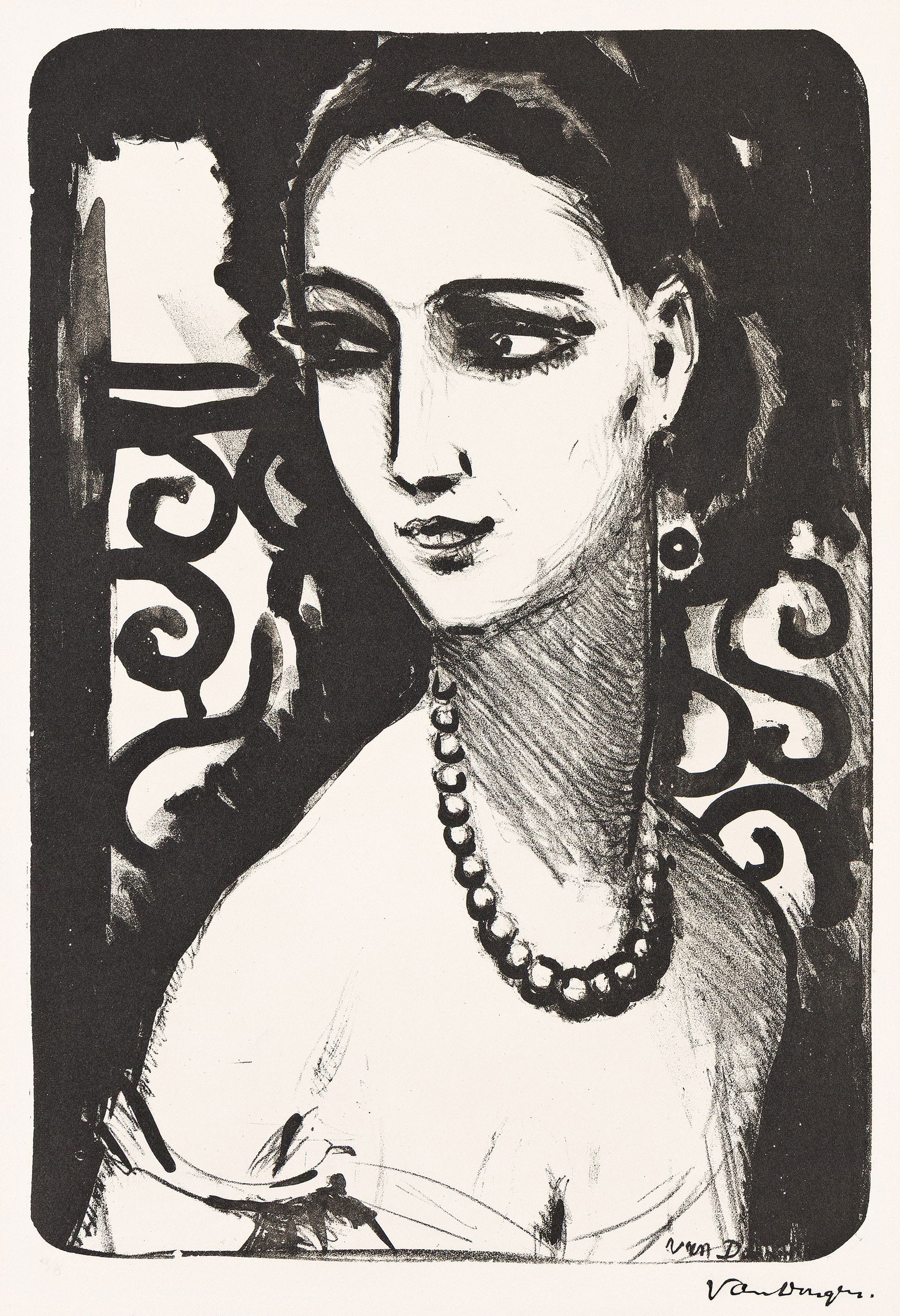 Kees van Dongen (1877-1968), Le Collier de Perles, 1924.: Kees van Dongen(1877-1968)Le Collier de Perles.Lithograph, 1924.Second state (of 2). With the artist's ink stamp signature, lower right. Numbered 28/35 in pencil, lower left. Published by Edmond Frapi