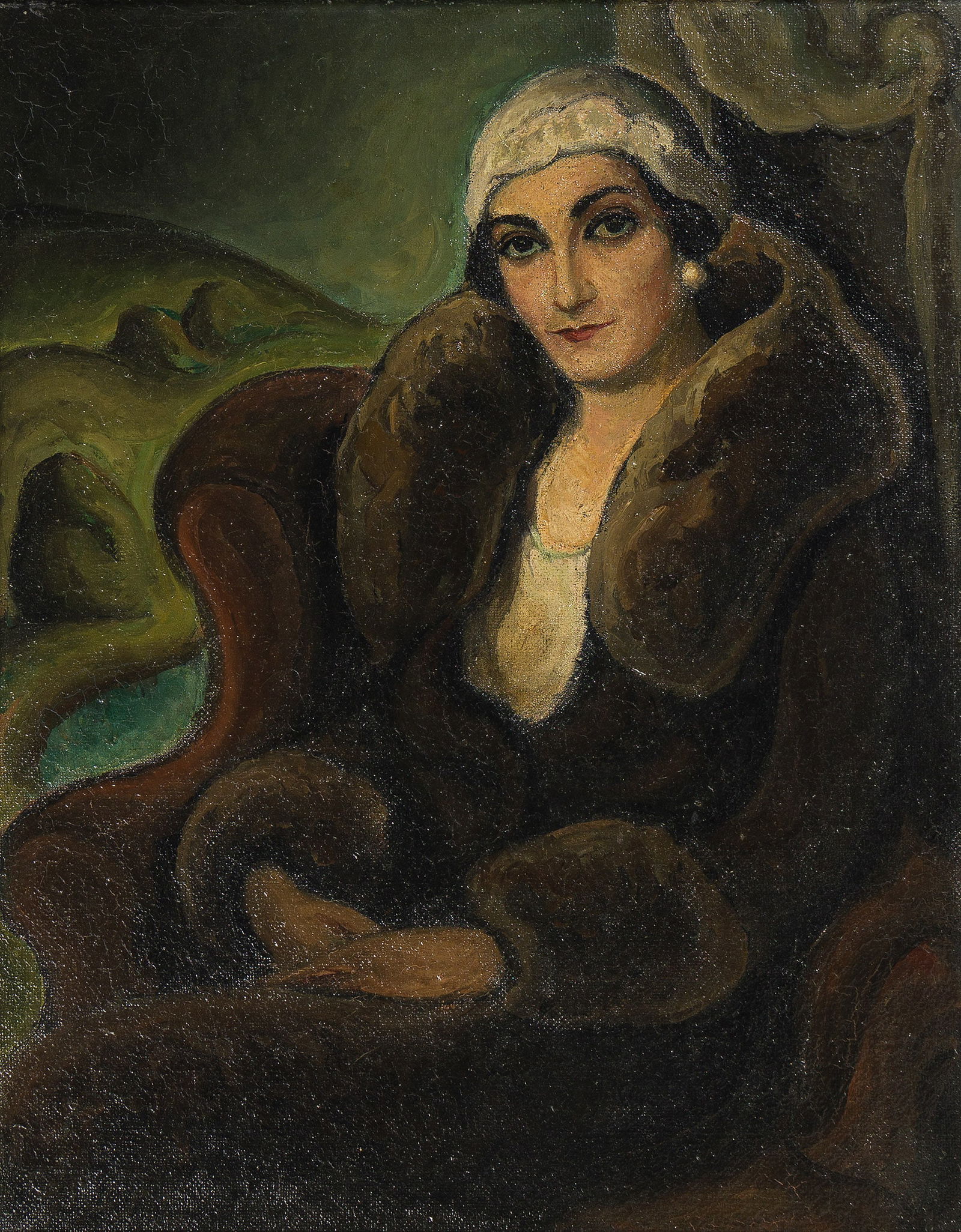Nils Gren (1893-1940), Margaret, 1932.: Nils Gren(1893-1940)Margaret.Oil on panel, 1932.Signed, dated, inscribed and dedicated "To Margaret" in oil, and with a pencil sketch of a woman, verso.23 7/8 x 19 1/8 in. (60.5 x 48.6 cm.)Frame: 29 1