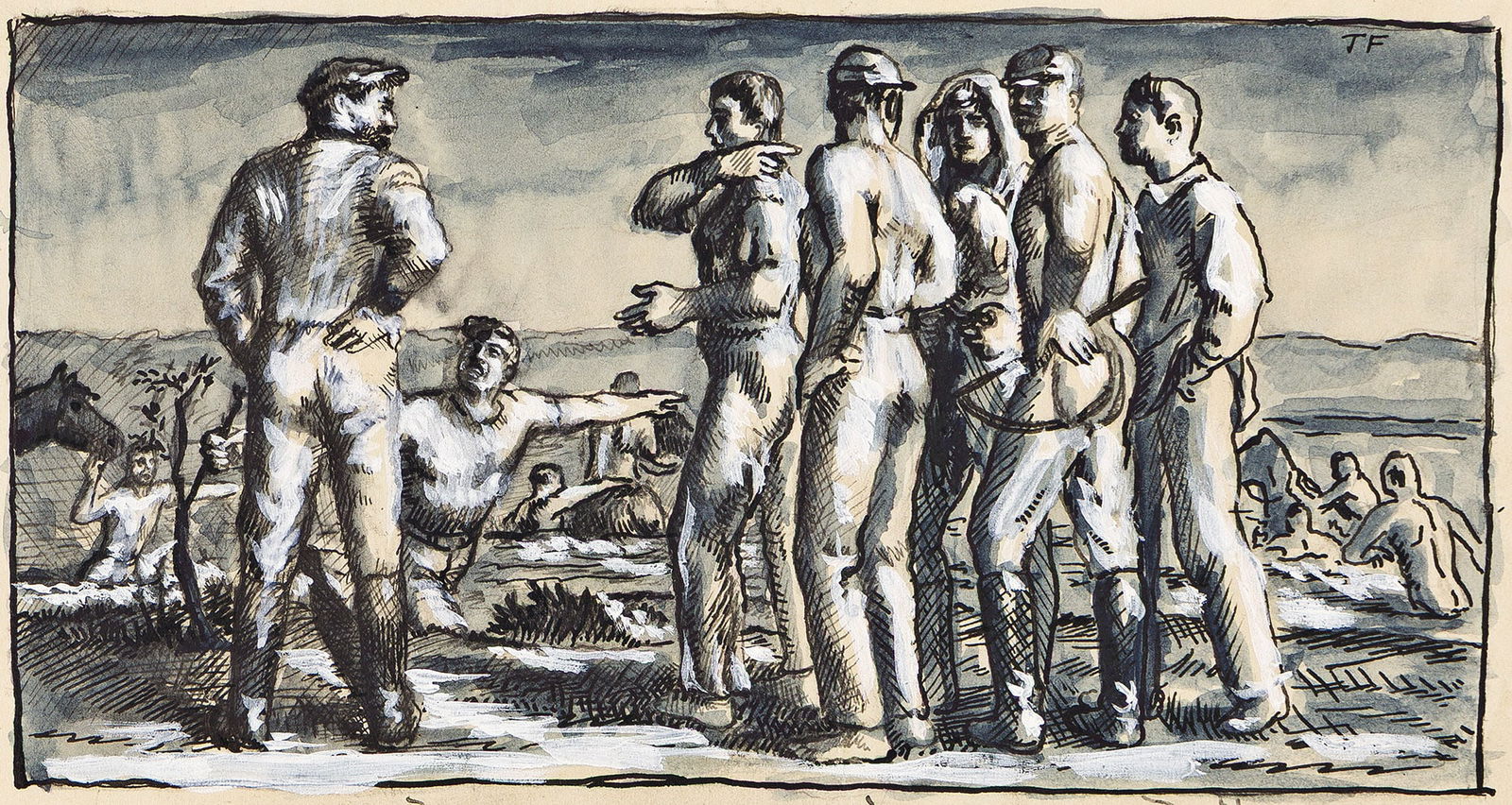 Jared French (1905-1988), Study for "Cavalrymen Crossing a River," circa 1939. (1 of 2)