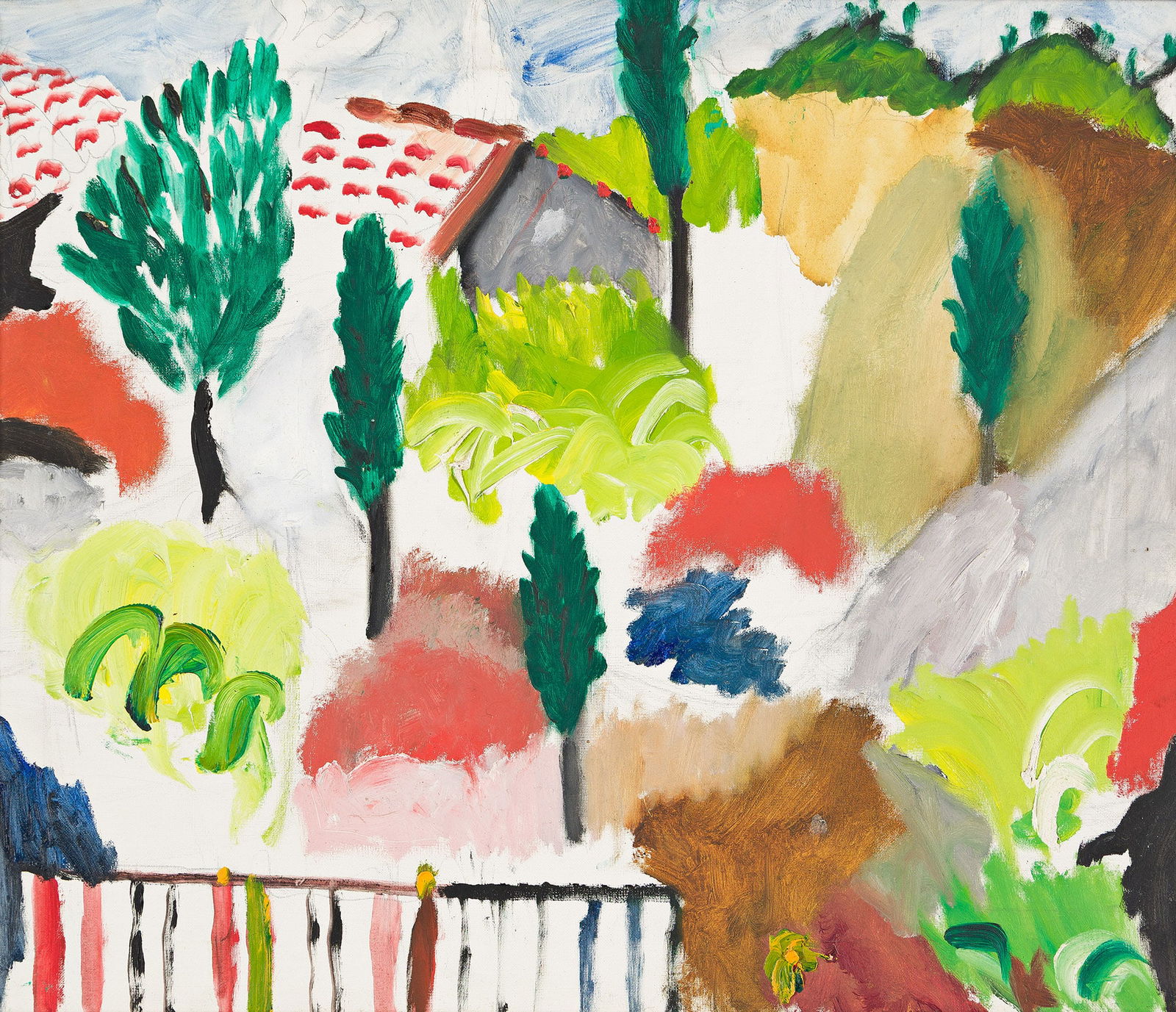 Aristodimos Kaldis (1899-1979), Landscape with Cypress and Fence. (1 of 1)