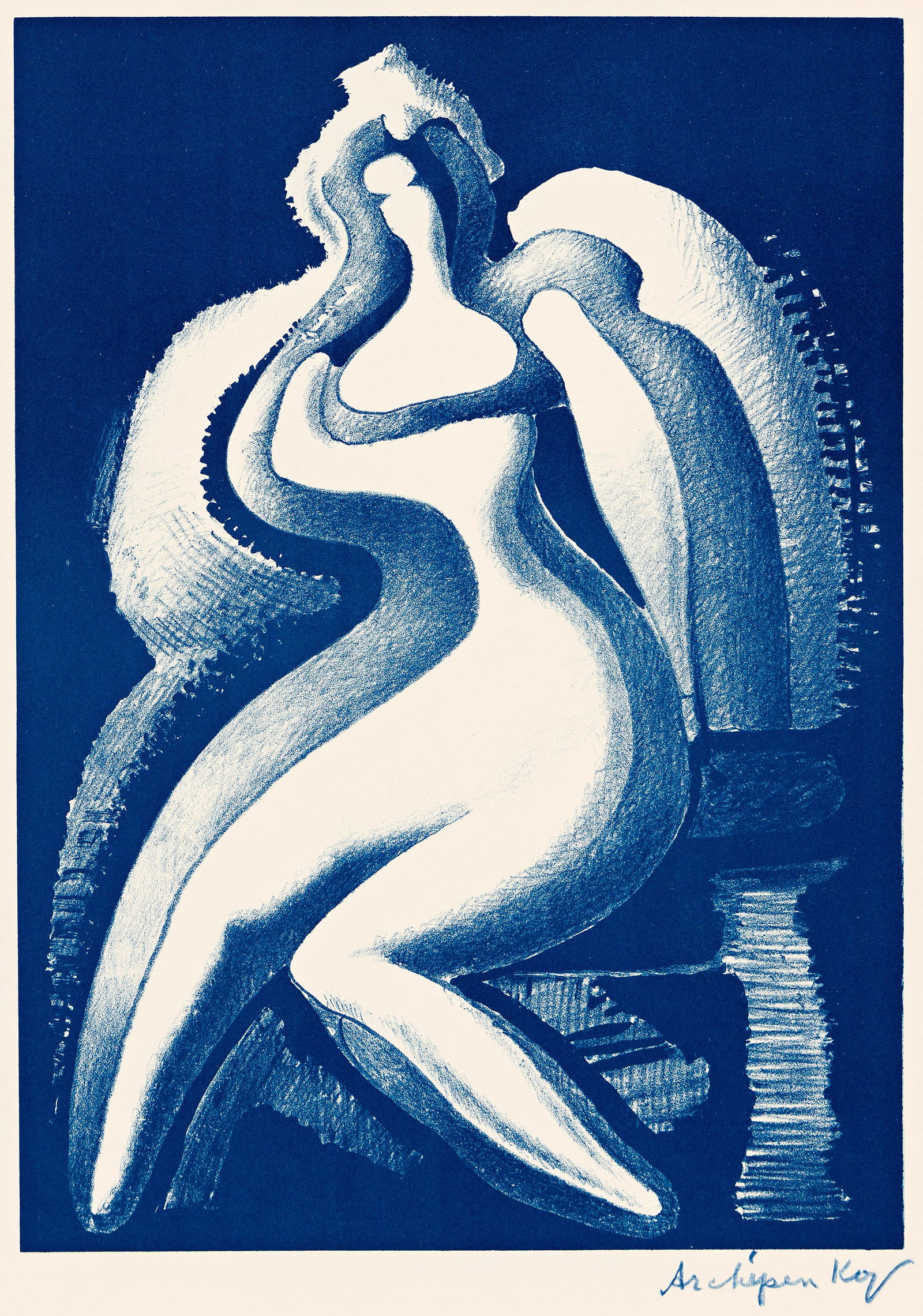 Alexander Archipenko (1887-1964), Coquette, 1950.: Alexander Archipenko(1887-1964)Coquette.Lithograph printed in blue, 1950.Edition of 150 signed impressions (from an intended edition of 250). Signed in blue crayon, lower right. Printed by George Mill