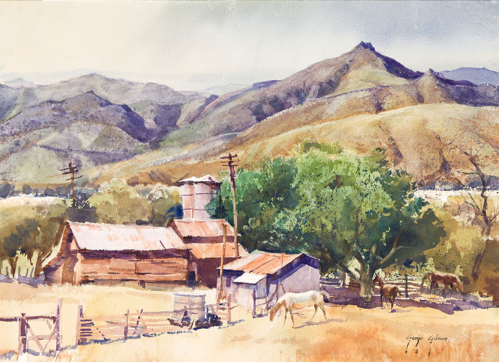 George Gibson (1904-2001), Refugio Canyon Ranch, 1981.: George Gibson(1904-2001)Refugio Canyon Ranch.Watercolor on thick wove paper, 1981.Signed lower right. Titled and dated in pencil, verso.21 1/2 x 29 1/2 in. (54.6 x 74.9 cm.)Frame: 28 x 36 in. (71.1 x