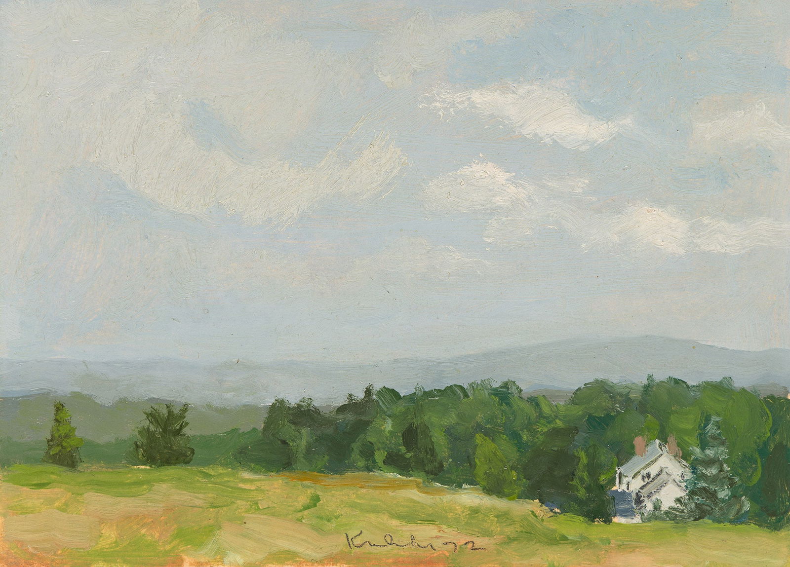 Robert Kulicke (1924-2007), Landscape with Hills, 1972.: Robert Kulicke(1924-2007)Landscape with Hills.Oil on board, 1972.Signed and dated lower center.6 1/2 x 8 1/2 in. (16.5 x 21.6 cm.)Frame: 10 1/2 x 12 1/2 in. (26.7 x 31.8 cm.) Provenance: