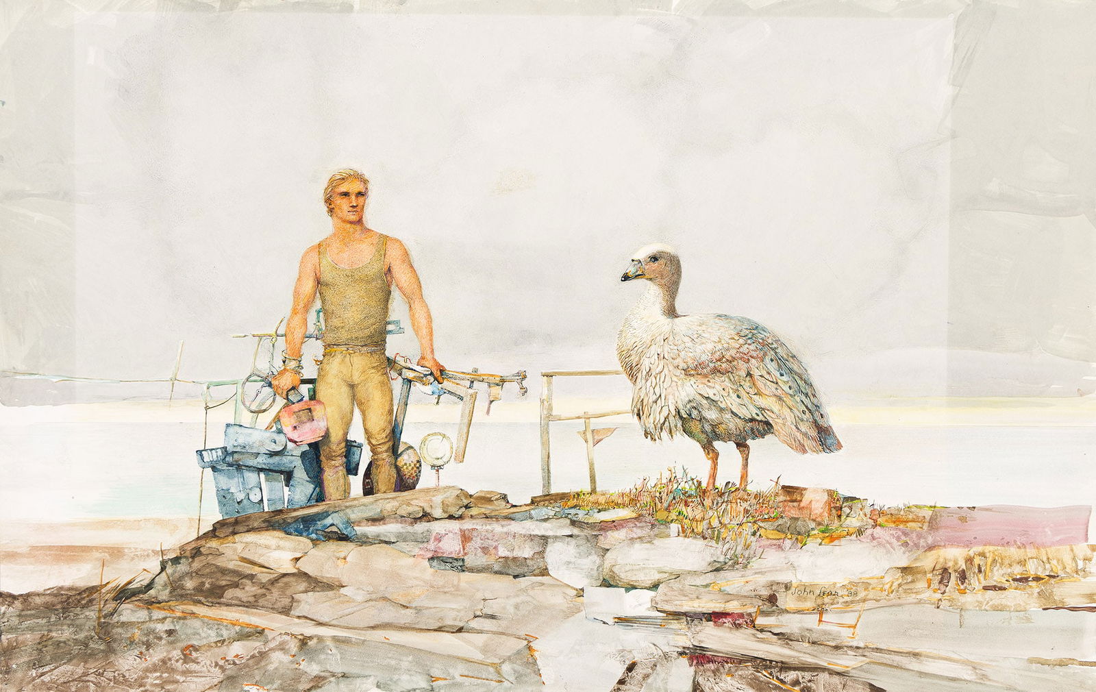 John B. Lear Jr. (1910-2008), Shoreline Plumage, 1988.: John B. Lear Jr.(1910-2008)Shoreline Plumage.Watercolor on illustration board, 1988.Signed and dated lower right.16 x 25 1/8 in. (40.7 x 64 cm.)Frame: 23 1/4 x 28 1/4 in. (59.1 x 71.8 cm.)