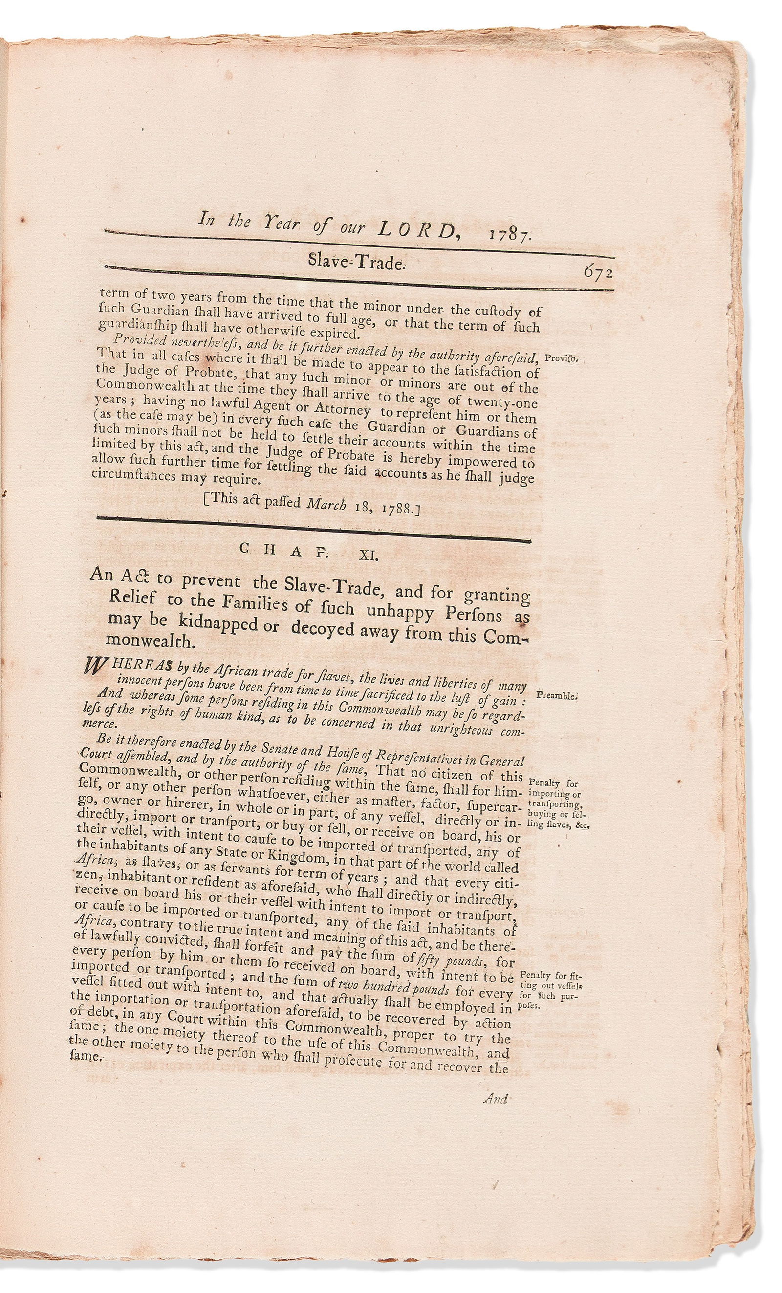 (ABOLITION.) Acts and Laws Passed by . . Massachusetts, including "An Act to Prevent the (1 of 2)