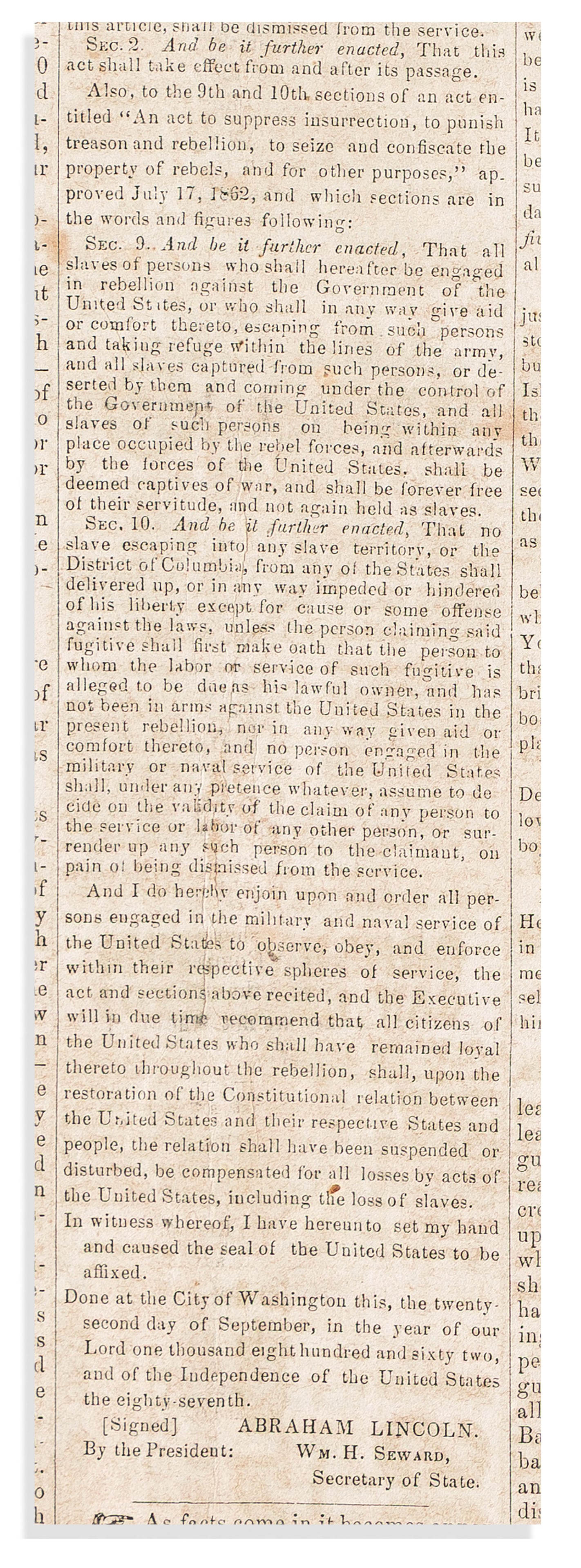 (ABOLITION.) Urbana Citizen newspaper volume with the preliminary Emancipation Proclamation. Urbana, (1 of 3)