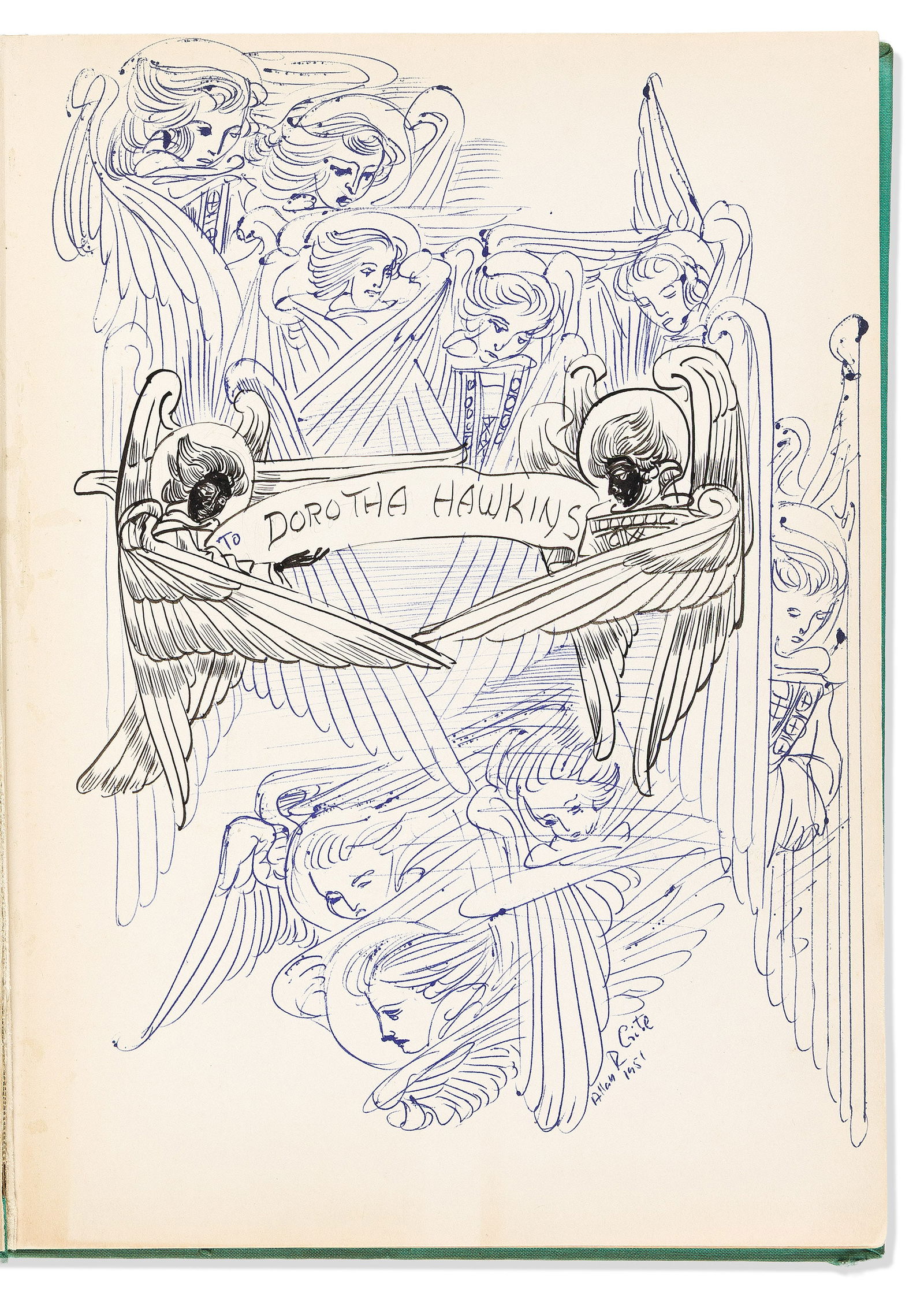 (ART.) Allan Rohan Crite. Elaborately signed book, letter, and illustrated pamphlet. Boston and: (ART.)Allan Rohan Crite. Elaborately signed book, letter on his illustrated letterhead, and his illustrated pamphlet for his mother's memorial service.Boston and Cambridge, MA, 1948-1977Allan Rohan Cr