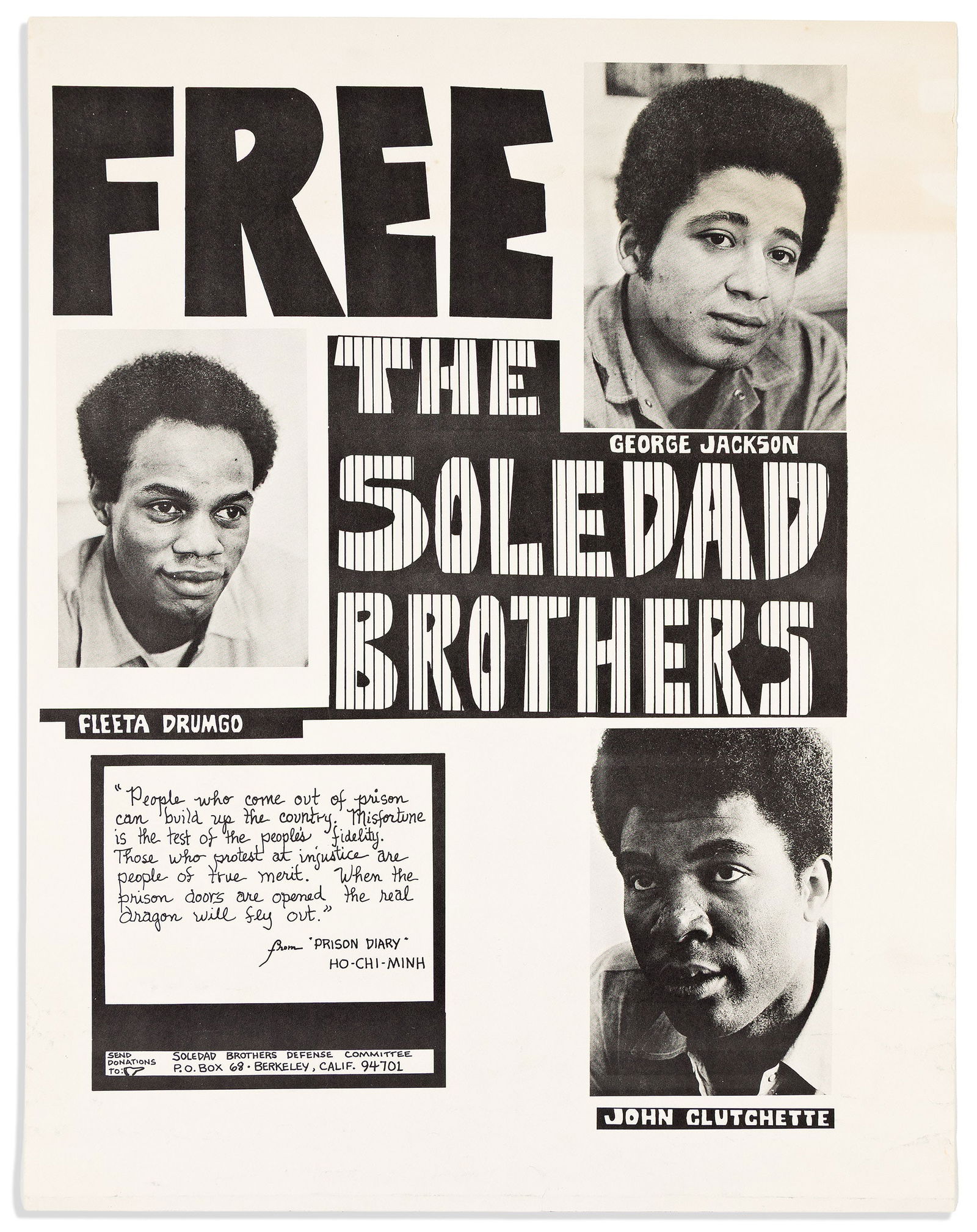 (BLACK PANTHERS.) Free the Soledad Brothers. Berkeley, CA: Soledad Brothers Defense Committee, (1 of 1)