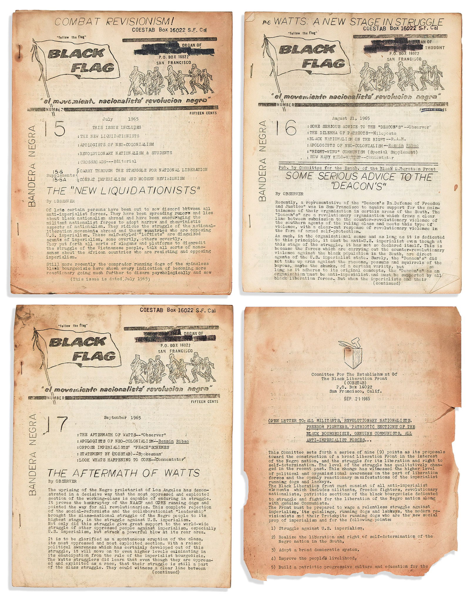 (BLACK POWER.) Three issues of the Communist monthly Black Flag. San Francisco, 1965. (1 of 1)