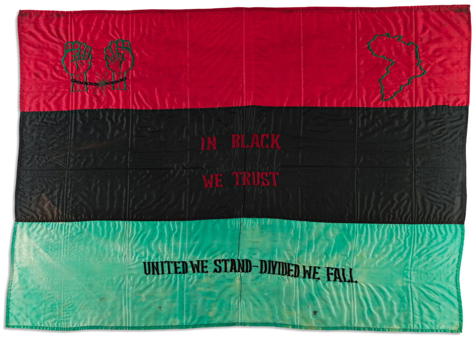 (BLACK POWER.) Flag reading "In Black We Trust, United We Stand--Divided We Fall," circa 1970s? (1 of 1)