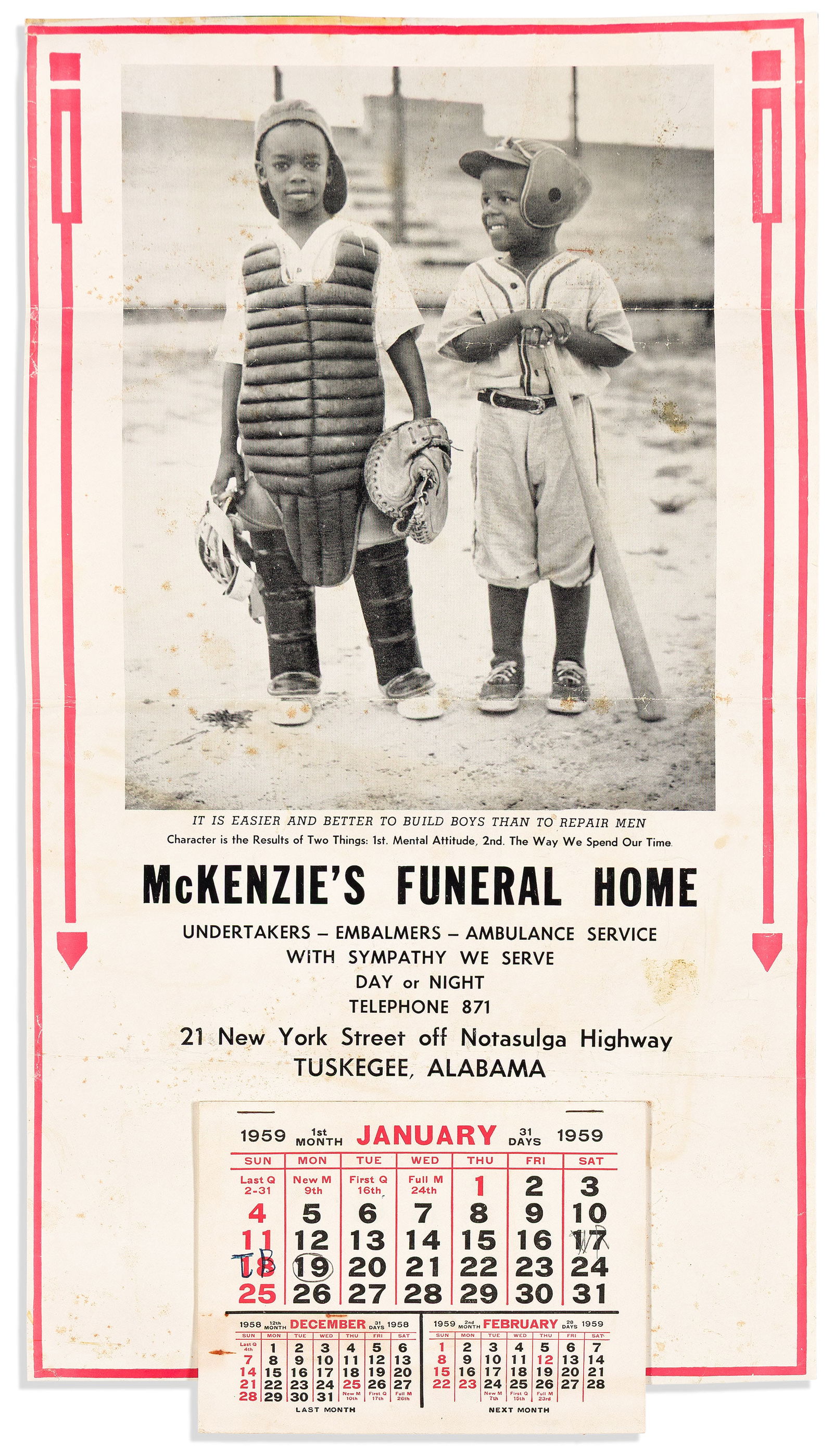 (BUSINESS.) Collection of calendars produced for Black businesses and consumers. Various places,: (BUSINESS.)Collection of calendars produced for Black businesses and consumers.Various places, 1935-198822