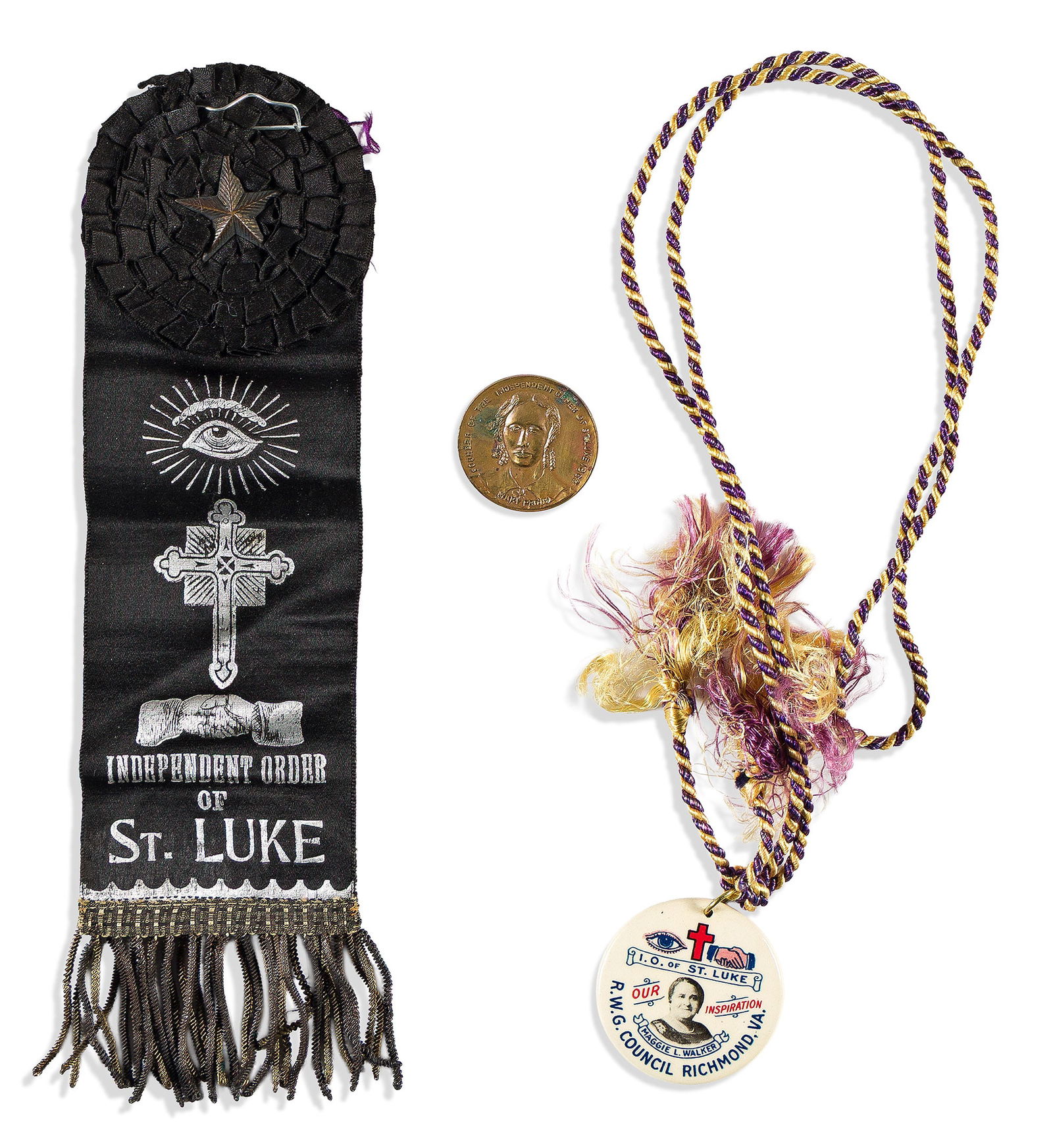 (BUSINESS--FINANCE.) Group relating to Maggie Lena Walker and her Order of St. Luke. Richmond, VA,: (BUSINESS--FINANCE.)Group of 3 items relating to bank president Maggie Lena Walker and her Order of St. Luke.Richmond, VA, circa 1930s-1950s