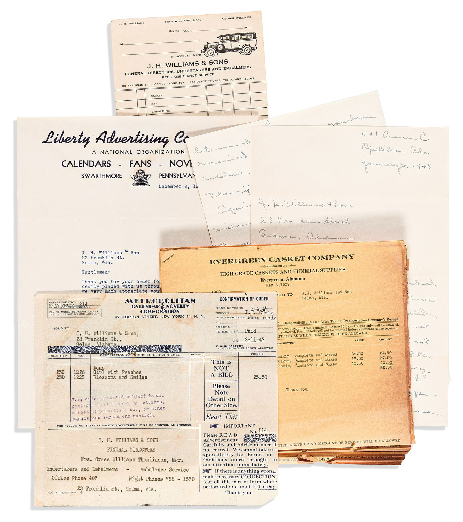 (BUSINESS--FUNERAL HOME.) Records of the J.H. Williams & Son funeral home. Selma, AL, 1938-1948 (1 of 1)