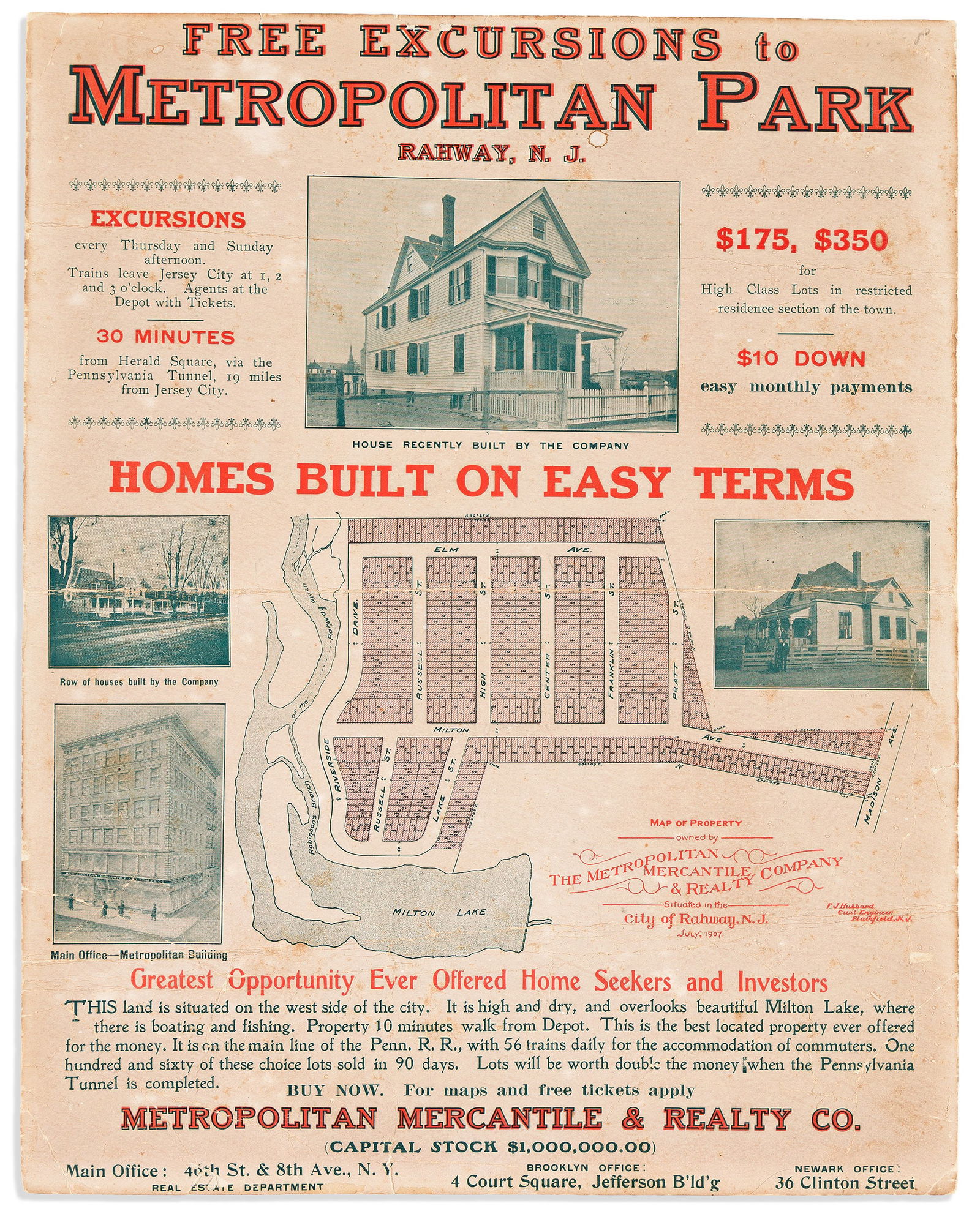 (BUSINESS--REAL ESTATE.) Free Excursions to Metropolitan Park, Rahway, N.J., 1908 (1 of 1)
