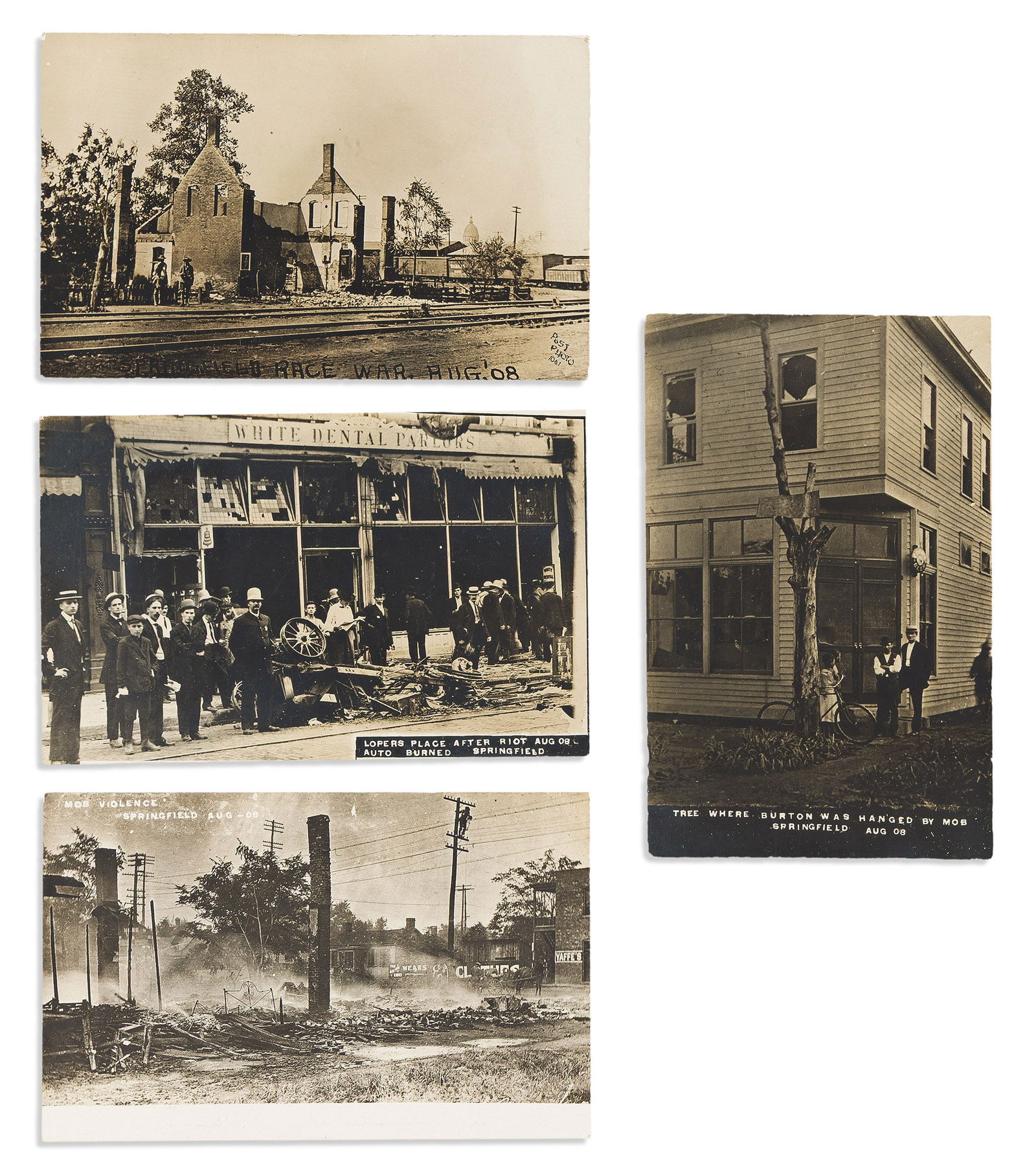 (CIVIL RIGHTS.) Group of Real Photo postcards from the Springfield race riot. Springfield, IL, (1 of 1)