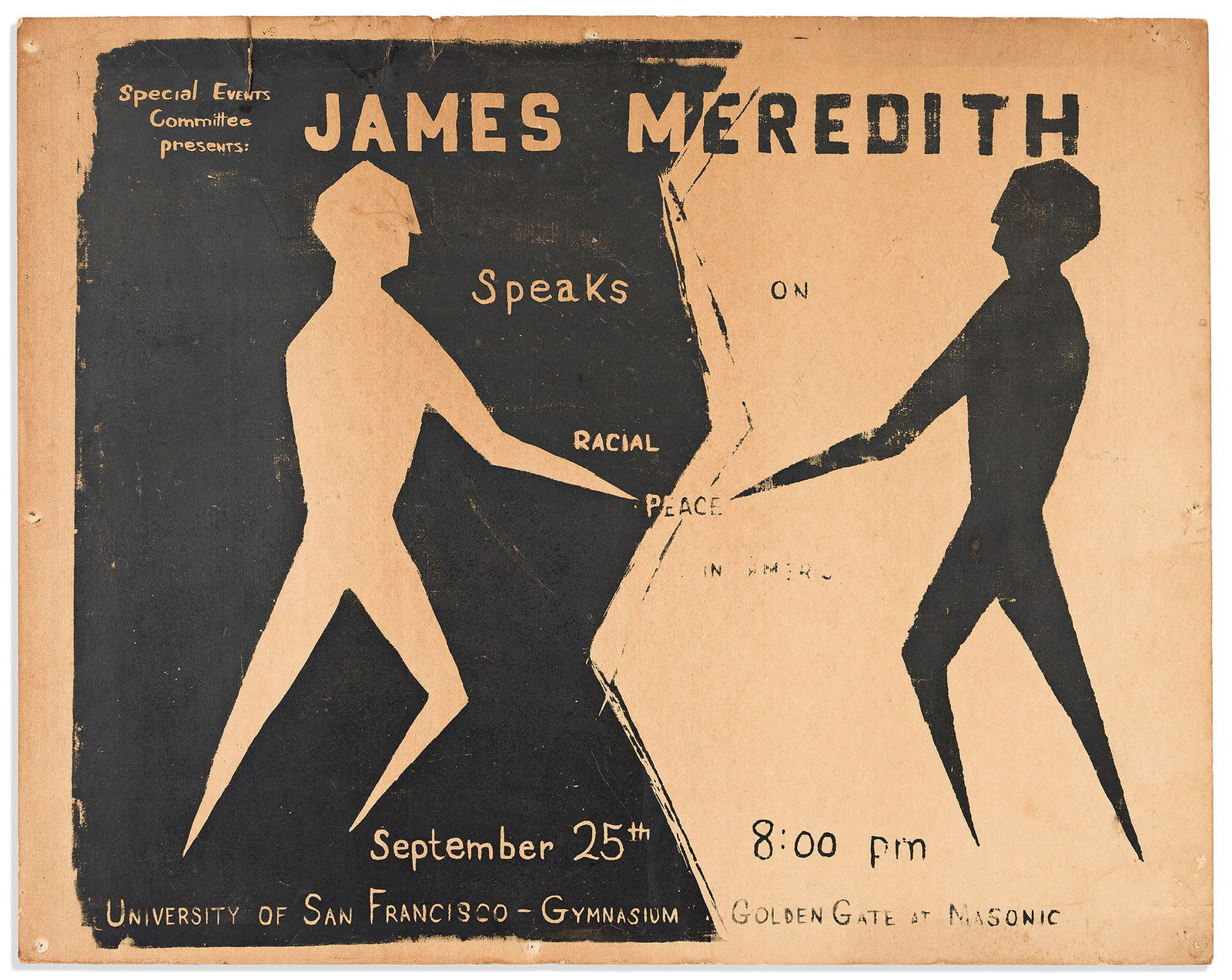 (CIVIL RIGHTS.) James Meredith Speaks on Racial Peace in America. San Francisco, 25 September [1966] (1 of 1)