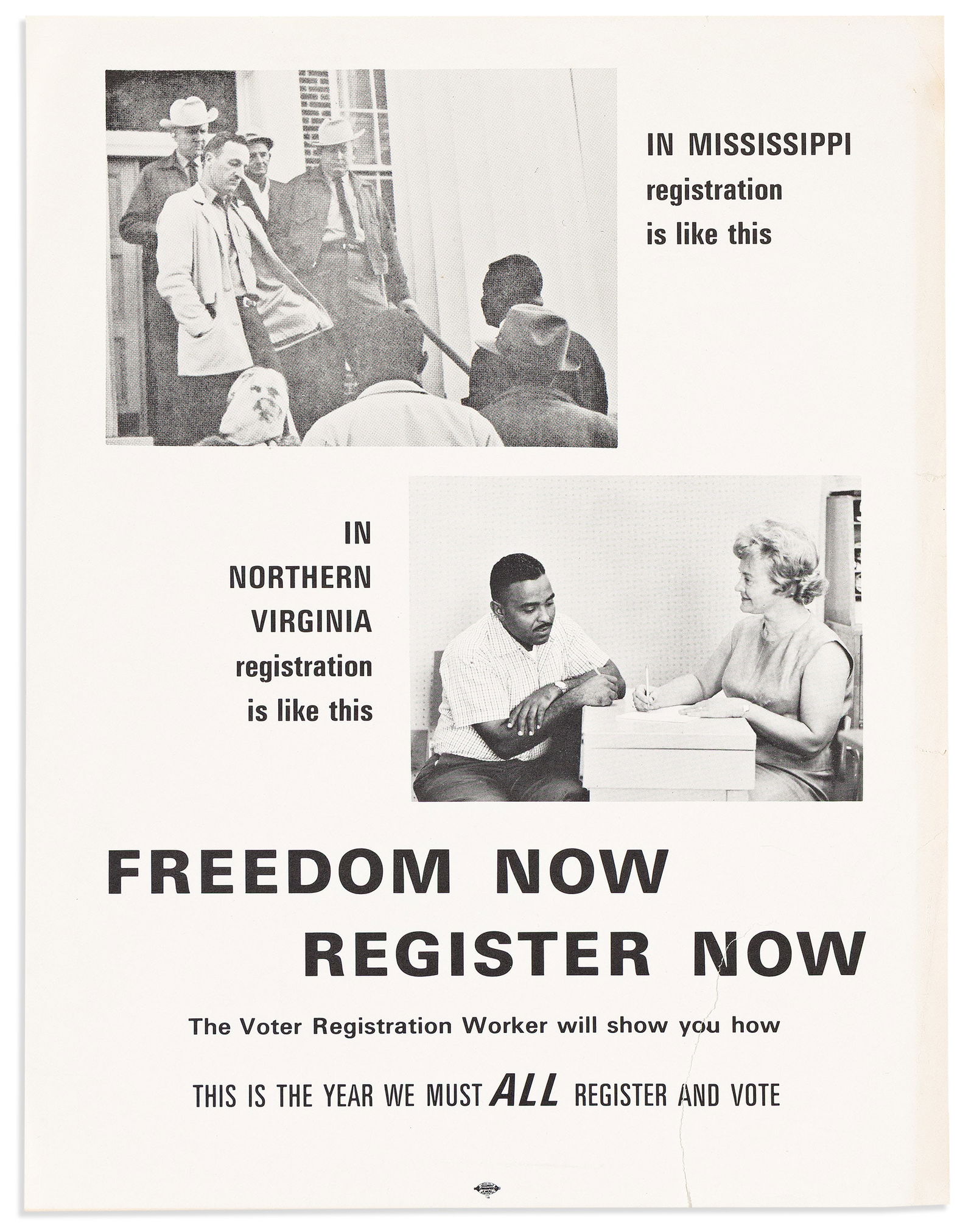 (CIVIL RIGHTS.) Freedom Now, Register Now. Washington, circa 1966 (1 of 1)