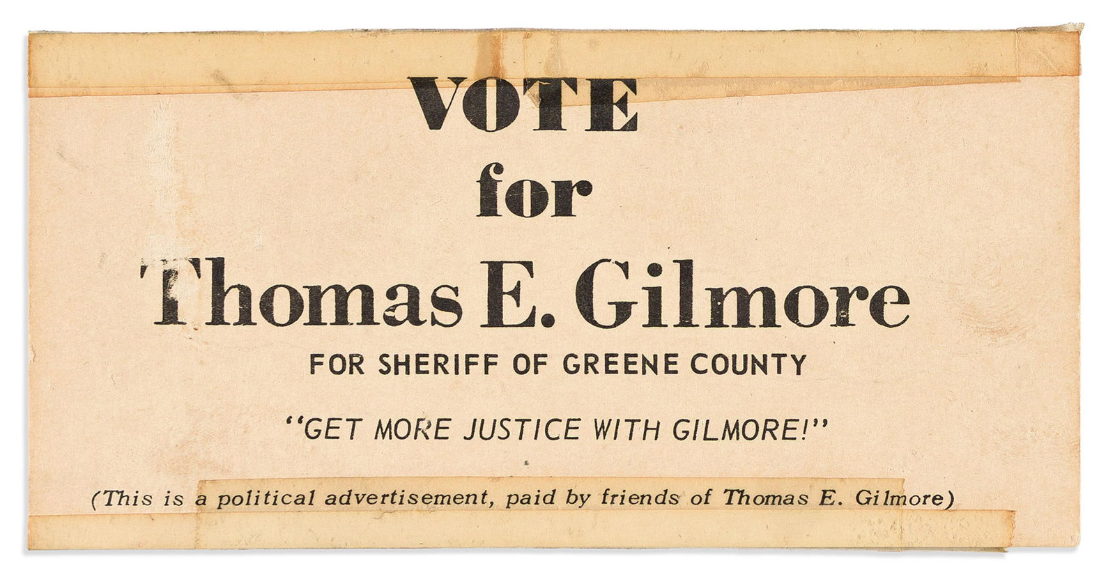 (CIVIL RIGHTS.) Vote for Thomas E. Gilmore for Sheriff of Greene County AL, circa 1970 (1 of 1)